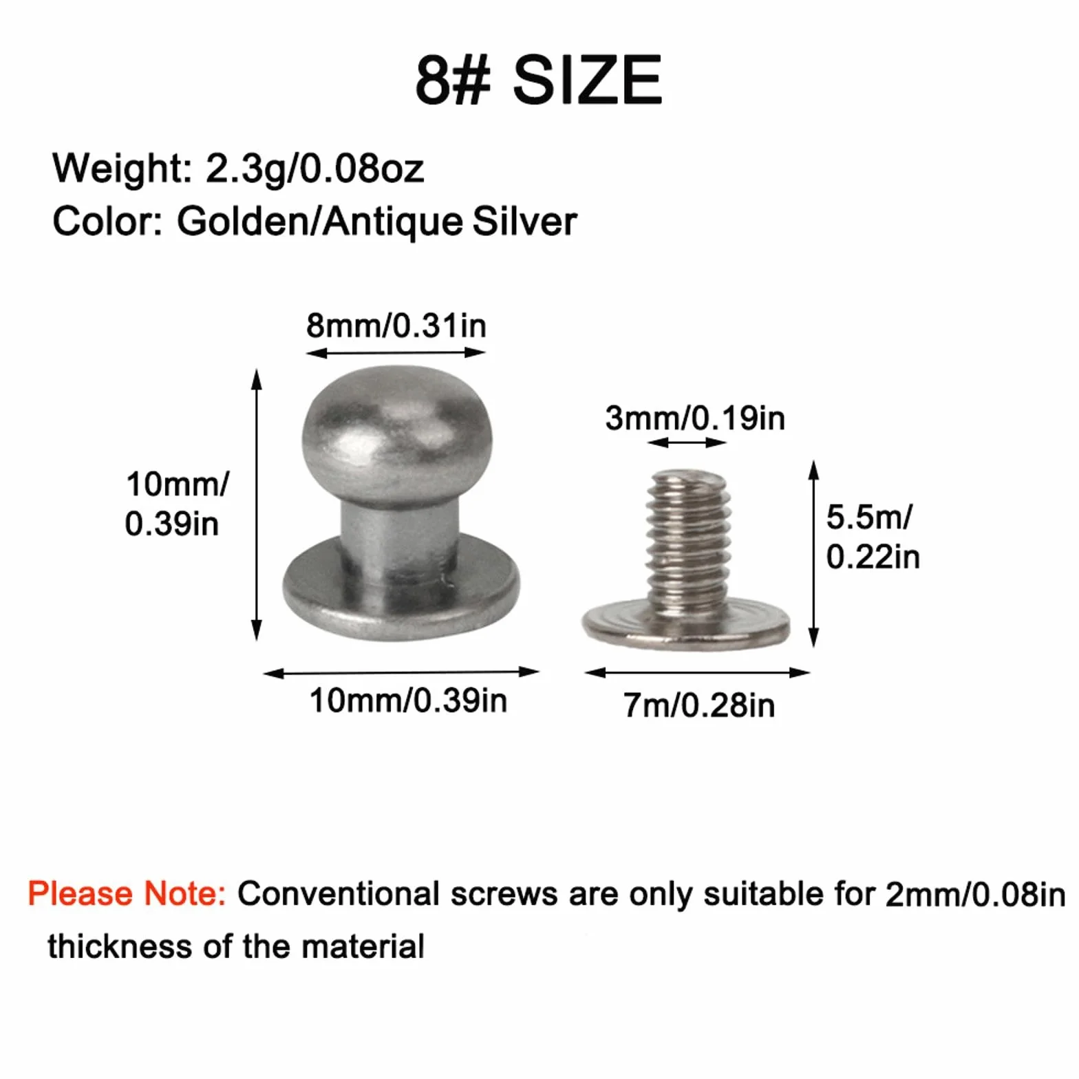 Borchie Dorate Solide a Testa Tonda 6mm in Lega di Zinco - Kit Rivetti Fai da Te per Cintura, Cinghia, Borsa