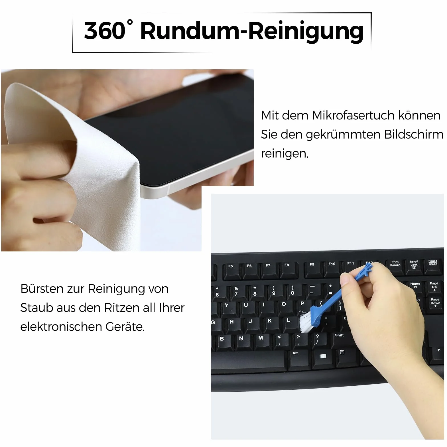 Electronics, spray per la pulizia dello schermo touchscreen, per computer, telefono, laptop, obiettivo, TV, PC, auto, schermo con spazzola e panno in microfibra, confezione da 2 (grigio