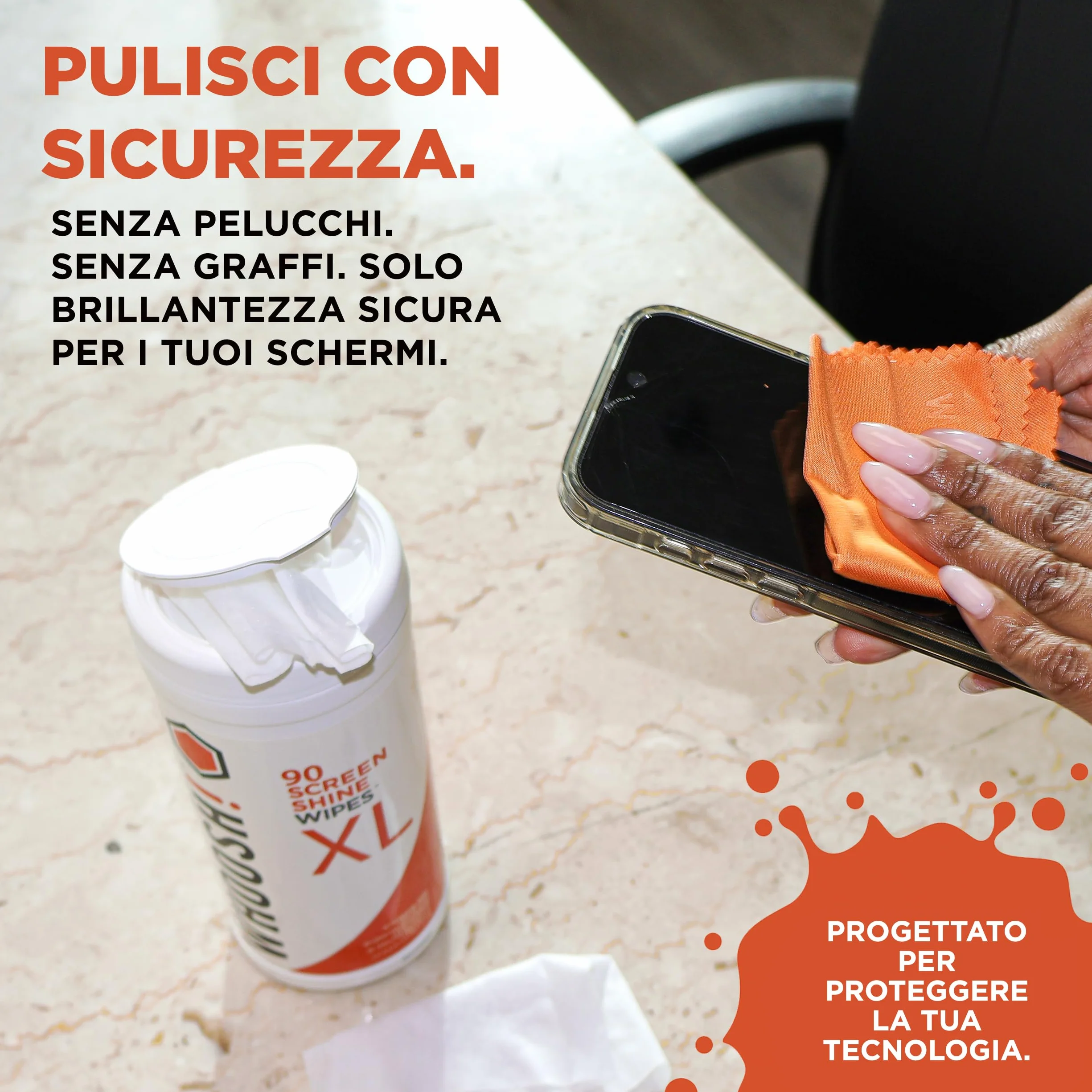 WHOOSH! Screen Shine 90 Salviette Schermo Per Auto, TV, Laptop, MacBook E OLED Con Panno Microsuede – Senza Pelucchi, Non Abrasive, Senza Aloni Salviette Occhiali Pulizia