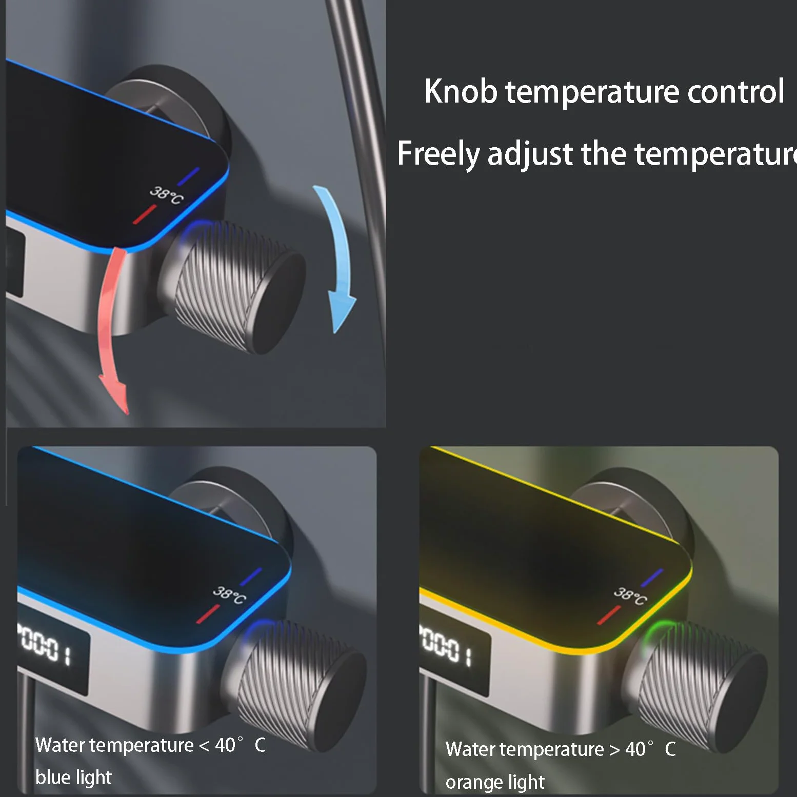 Set Doccia termostatico a 4 funzioni con Rubinetto e Display Digitale, soffione da 12", doccetta, doccetta per Bidet, beccuccio per Vasca, Grigio