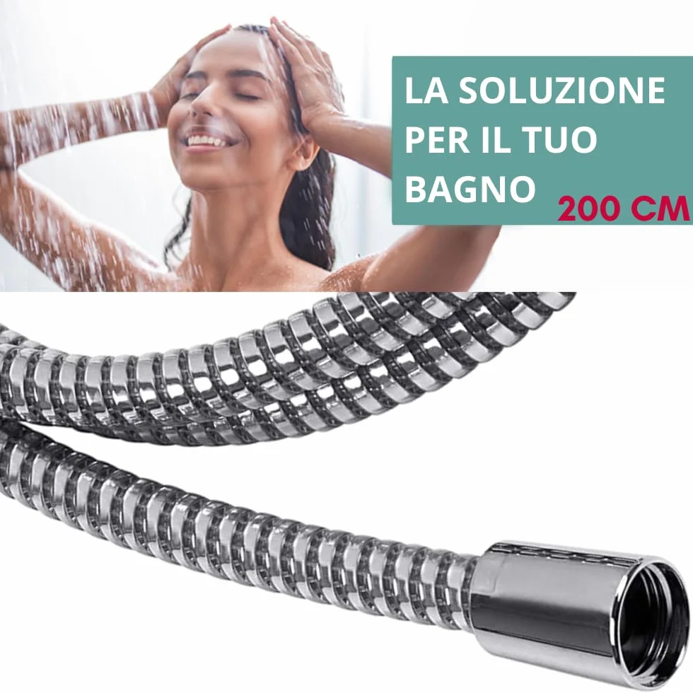 Schläfer 807690 | Flessibile Doccia 2,00 metri Connessione Universale G 1/2" Tubo Flessibile Doccia 200 cm in Plastica, Flessibile Metaflex Argento, Tubo Spiro-Flex, Ottima Resistenza Antipiega