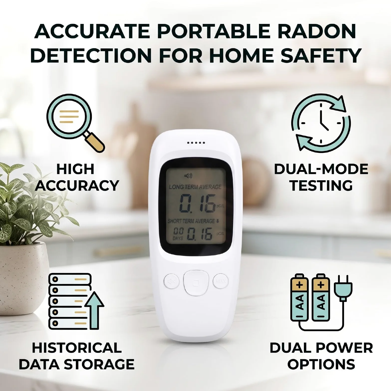 Jiawu Rilevatore Portatile di Radon, Monitor di Radon, Intervallo 0-270 PCi/L for Casa Seminterrato Ufficio