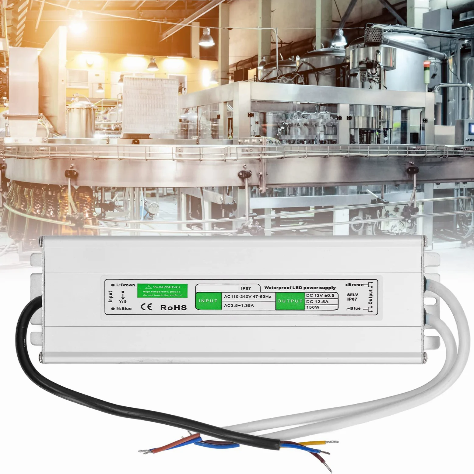 Driver LED, Adattatore per Trasformatore di Alimentazione IP67 Impermeabile da 150 Watt, Adattatore Ultra Sottile per Trasformatore a Bassa Tensione AC110-240V per Luci a LED (12V-150W)
