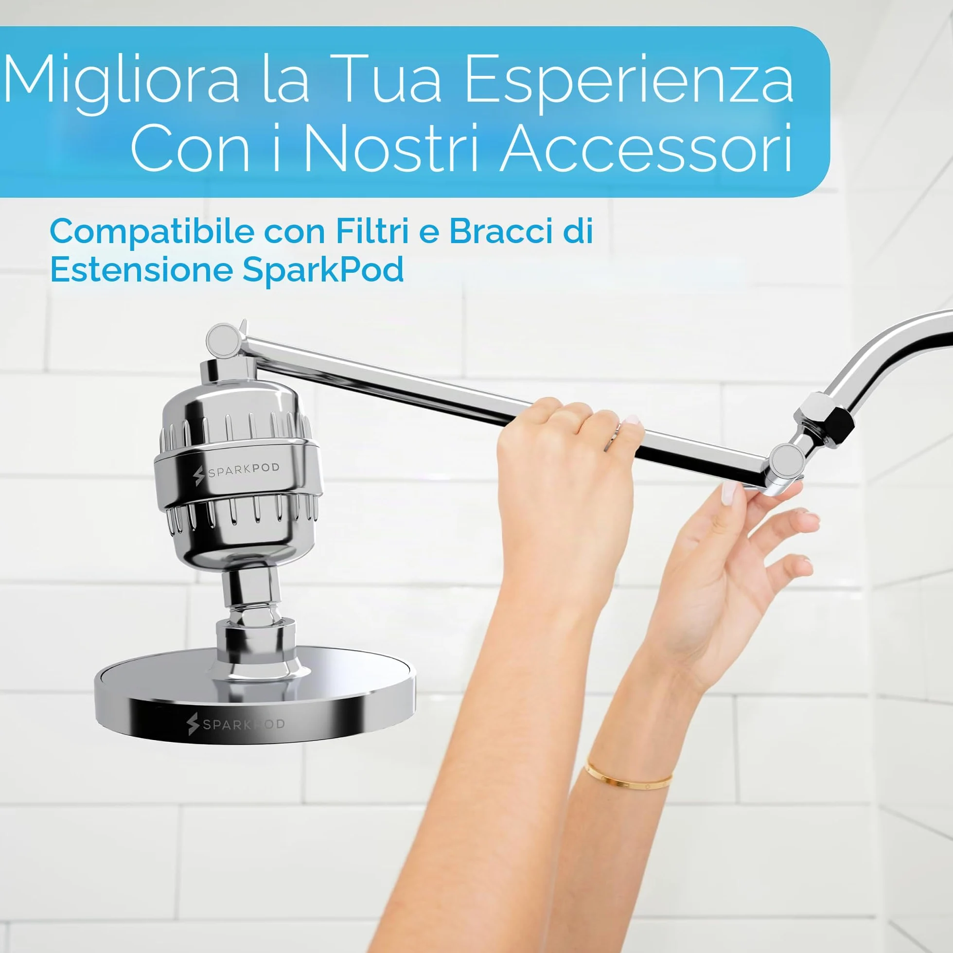 SparkPod Soffione doccia ad alta pressione, design di lusso di alta qualità, installazione in 1 minuto, ricambio regolabile facile da pulire per il tuo bagno (cromato lucido, rotondo da 15,2 cm)