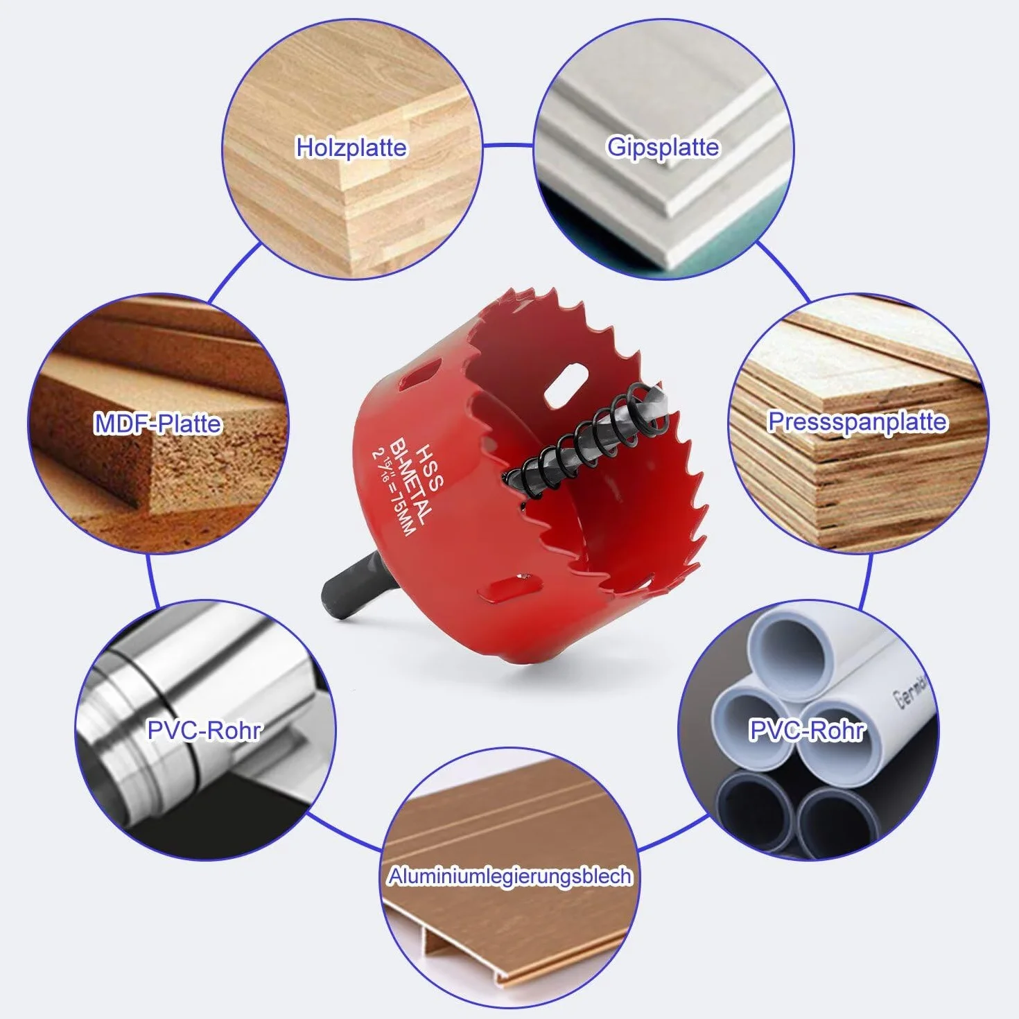 Seghe a Tazza Bi-Metallica 140 mm M42 HSS Trapano Centraggio Per Forare Plastica PVC Legno Metallo Dolce