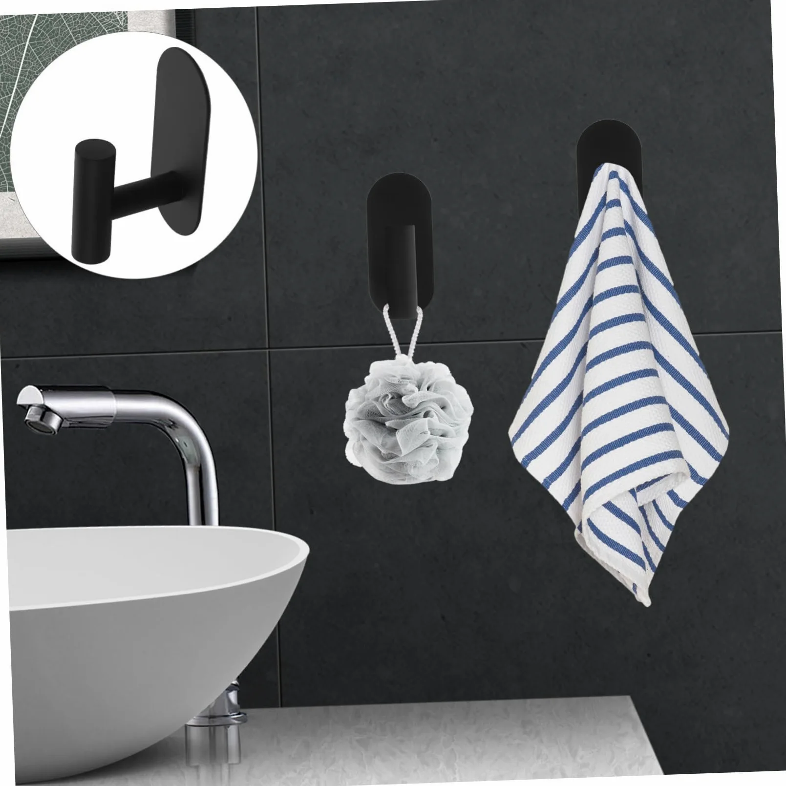 NUOBESTY 3 Set Gancio Adesivo in Acciaio Inossidabile Ganci Per Muro Gancio Per Asciugamani Da Doccia A Forma Di Portasalviette Per Bagni Gancio in Metallo Black 2 Pezzi*3