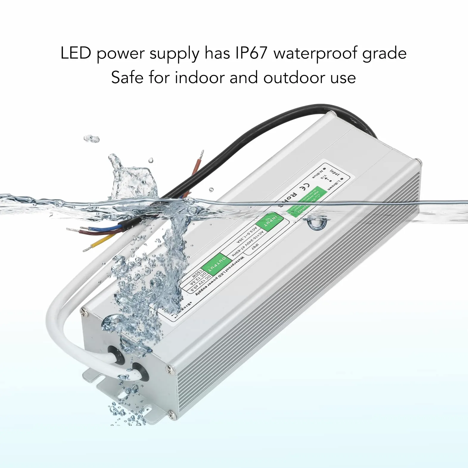 Driver LED, Adattatore per Trasformatore di Alimentazione IP67 Impermeabile da 150 Watt, Adattatore Ultra Sottile per Trasformatore a Bassa Tensione AC110-240V per Luci a LED (12V-150W)