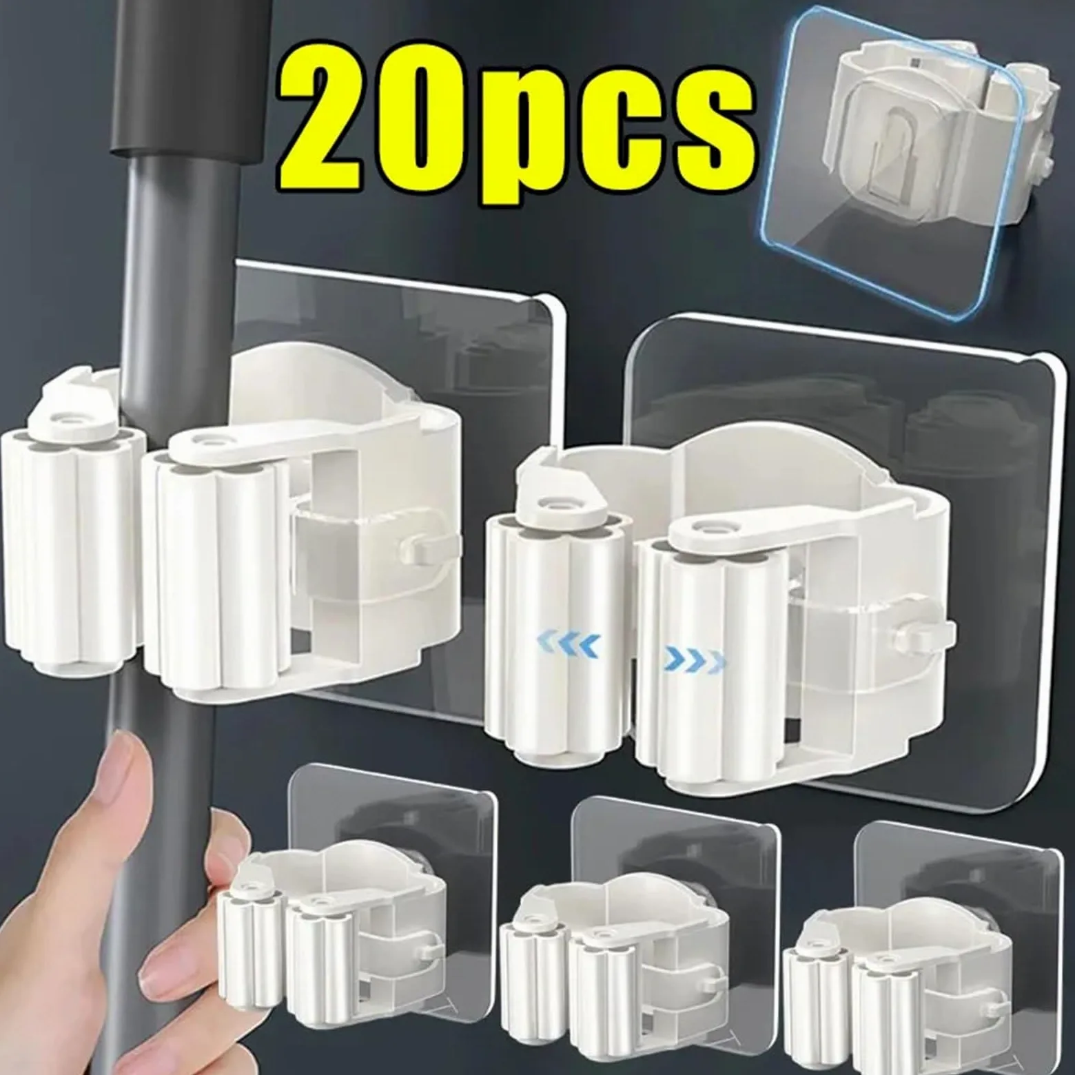 Porta Scope Parete Ganci multiuso Adesivo da parete for appendere lo spazzolone Gancio appendiabiti Cucina Bagno Organizzazione Accessori for l'organizzatore della casa per cucina(White 20pcs)