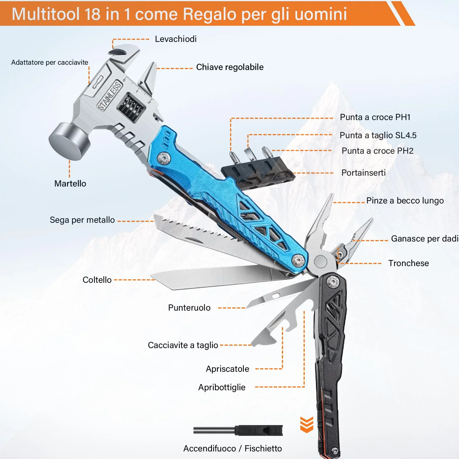 Pinza Multiuso, Coltello Multiuso in Acciaio Inossidabile, Pinza Multifunzione in Coltellino Svizzero con Apribottiglie, Cacciavite, Attrezzi EDC, Ideale per il Campeggio, Riparazioni