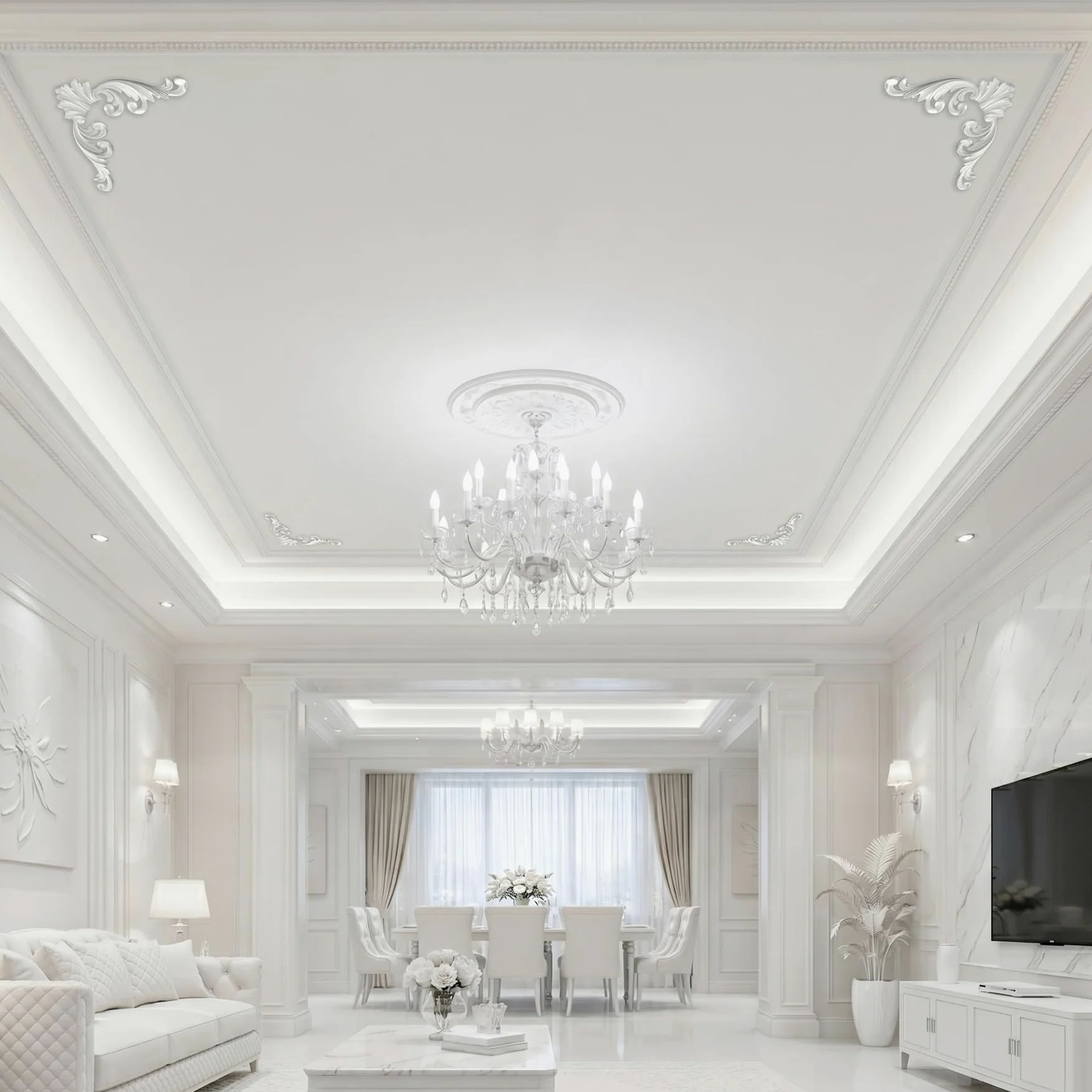 4 PCS Angolari Decorativi per Pareti E Soffitti in PU Modanature Angolari 3D con Decorazioni Floreali Profili Decorativi Verniciabili per Cornici E Angoli Elegante Finitura
