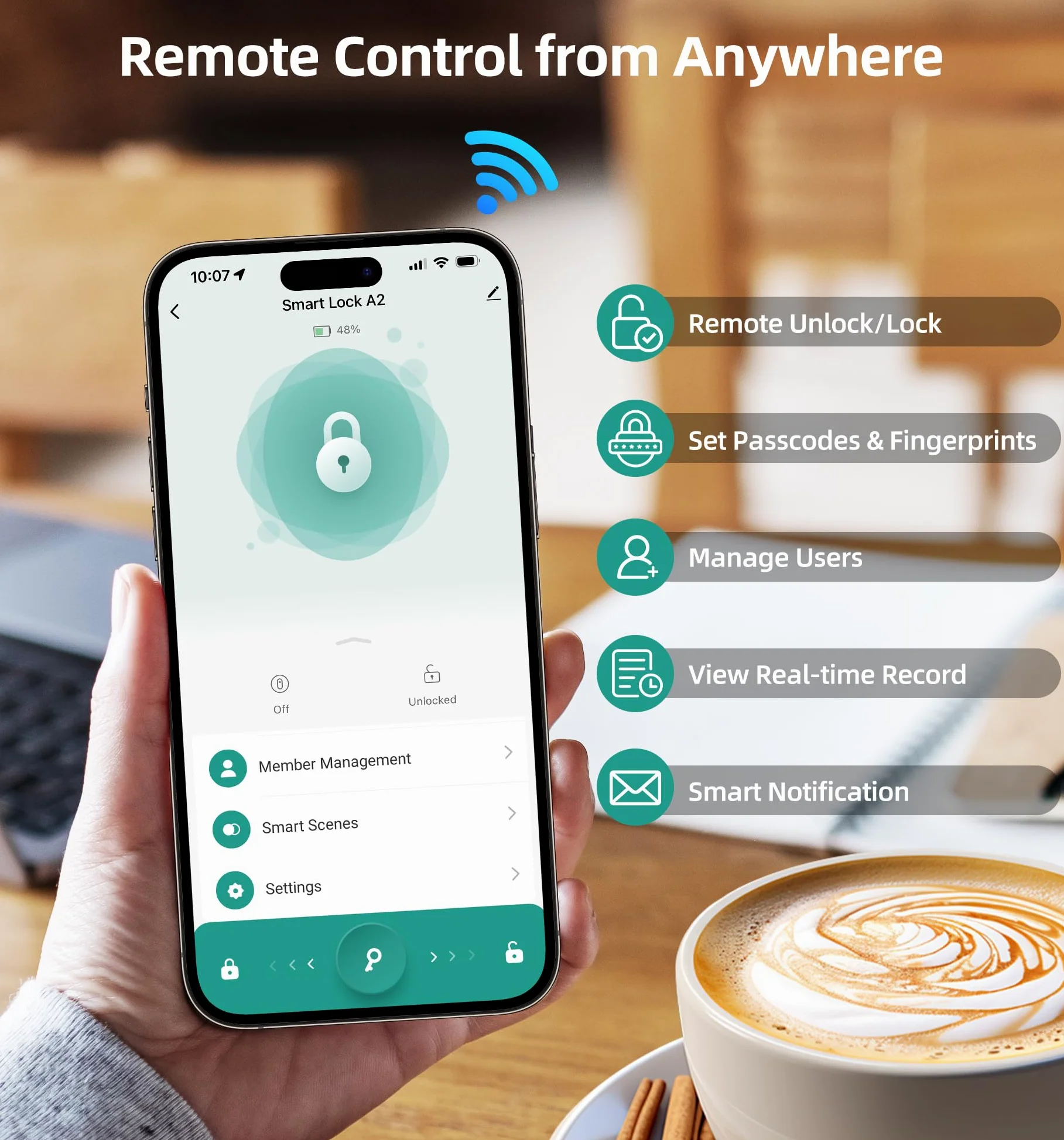 Set di serrature smart WiFi: HEANTLE Keyless Entry Serratura per porta d'ingresso, tastiera digitale elettronica con impronte digitali, chiavistello con maniglie, app telecomando, Alexa Voice