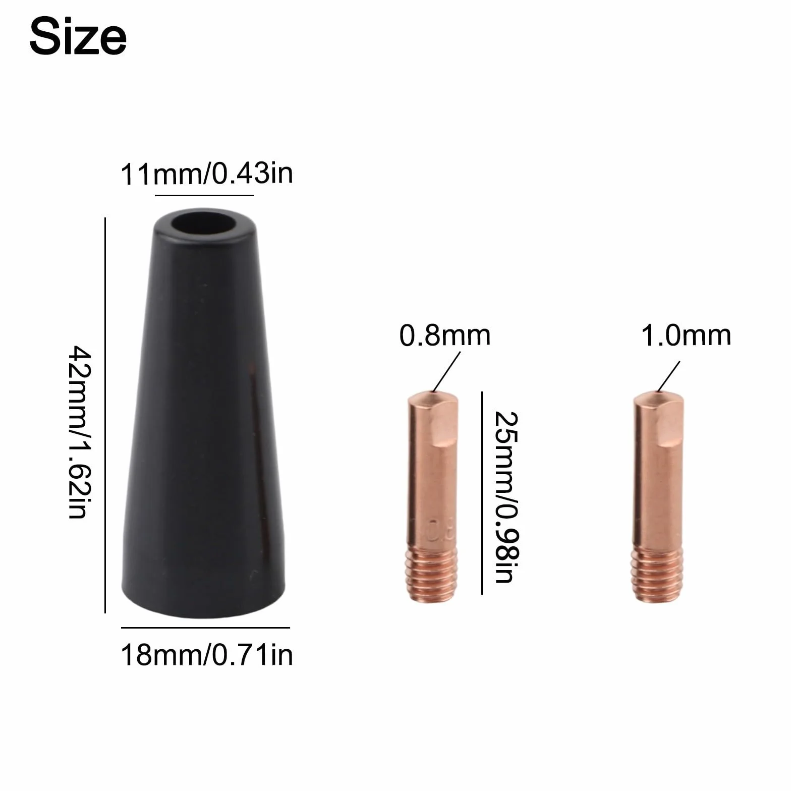 Punte per ugelli saldatura MIG senza gas compatibili 14AK 15AK 4 ugelli 10 punte rame