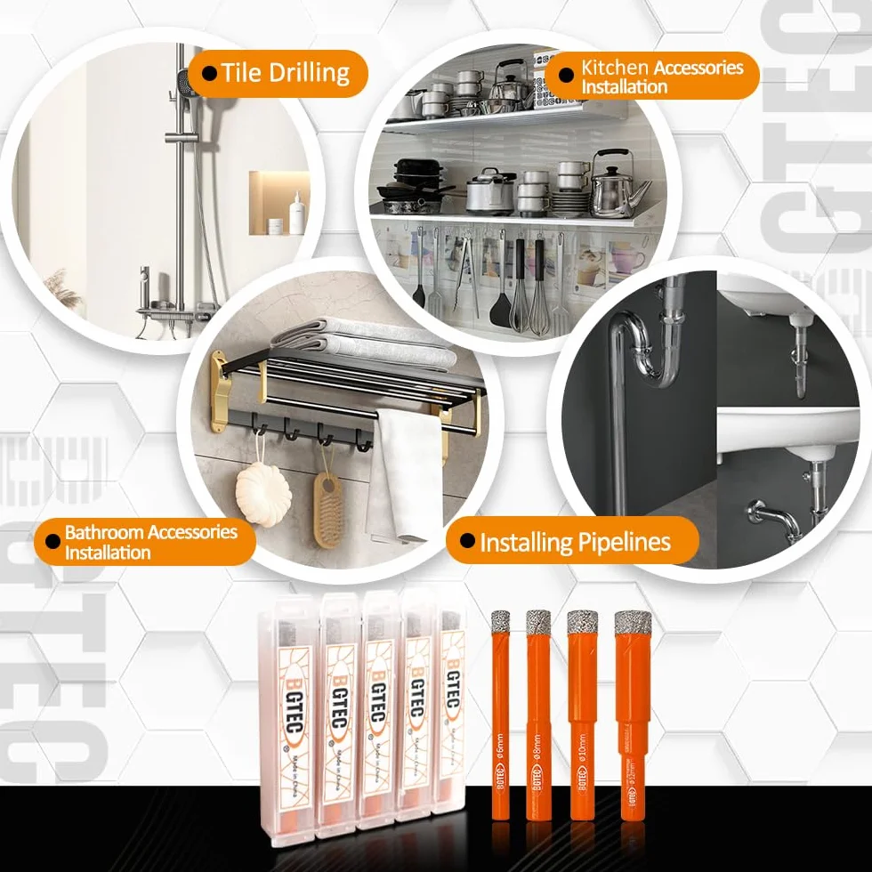 BGTEC Set Punte Diamantate a Secco 10 Pezzi 8 mm per Seghe a Tazza Granito Marmo Cemento