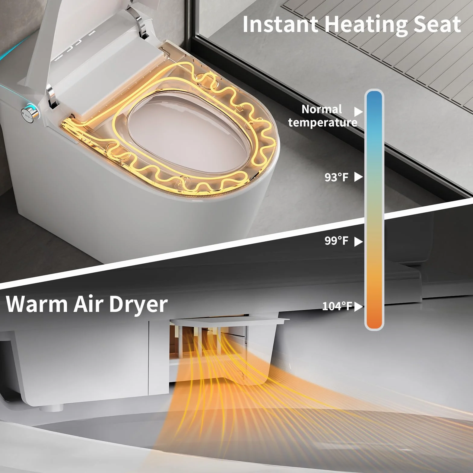 WC intelligente con bidet integrato, sedile riscaldato, luce notturna, soft-close automatico, UV-C, monopezzo