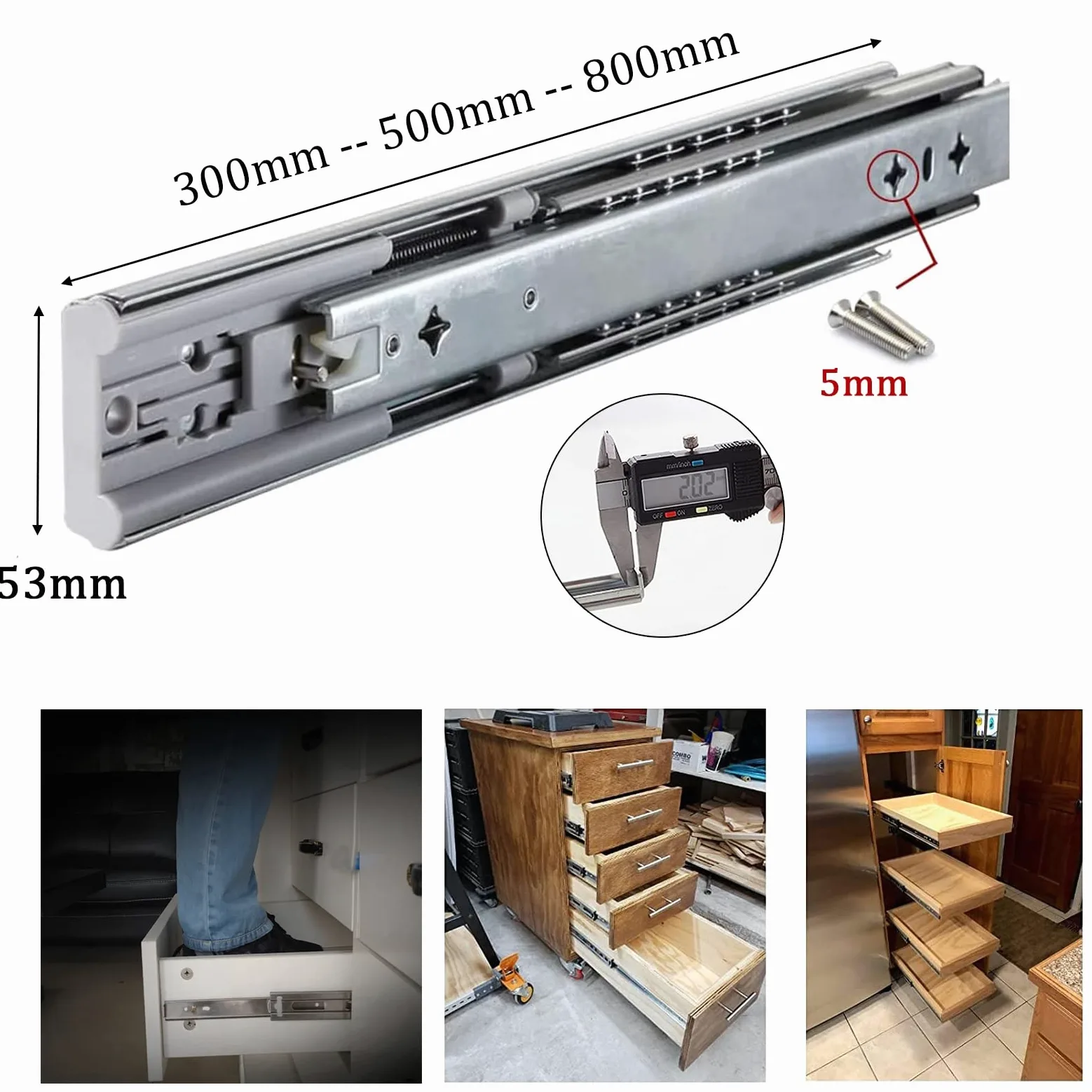 Paio di guide per cassetti ad estrazione totale, guide per cassetti per armadio da cucina, con chiusura ammortizzata, guide per cassetti con sfera, spingere e tirare senza intoppi, guide in meta