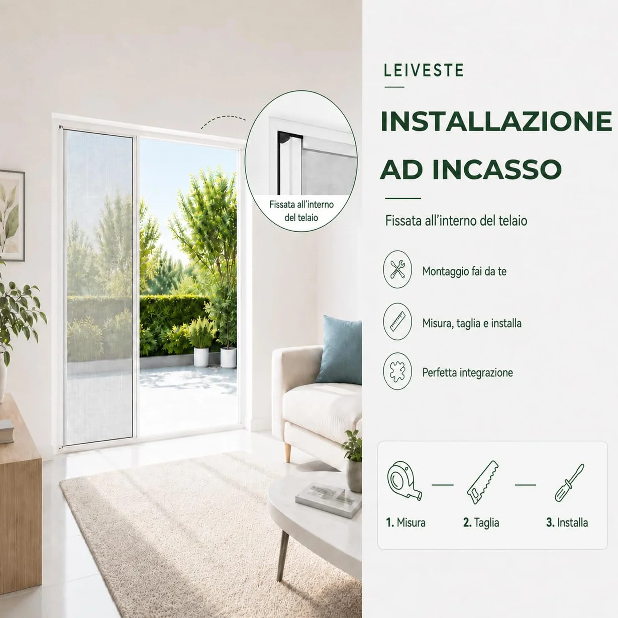 LEIVESTE Zanzariera a Rullo Riducibile per Porta Finestra in Alluminio 140 x 250 cm Bianco