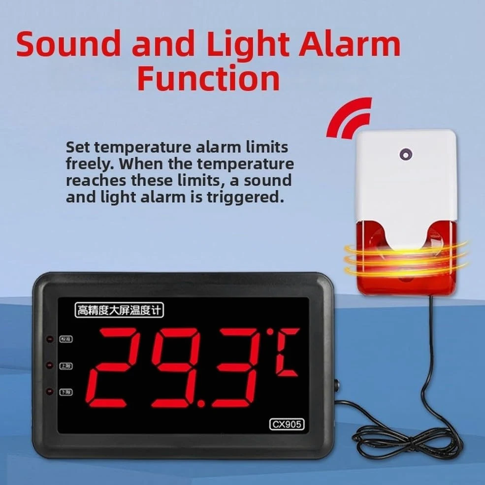 Termometro digitale con sonda grande schermo impermeabile da -50 a 500C | Display a LED, allarmi acustici/visivi, gamma da -50 a 500 C, sonda impermeabile, calibrazione regolabile, acquacoltura e gas