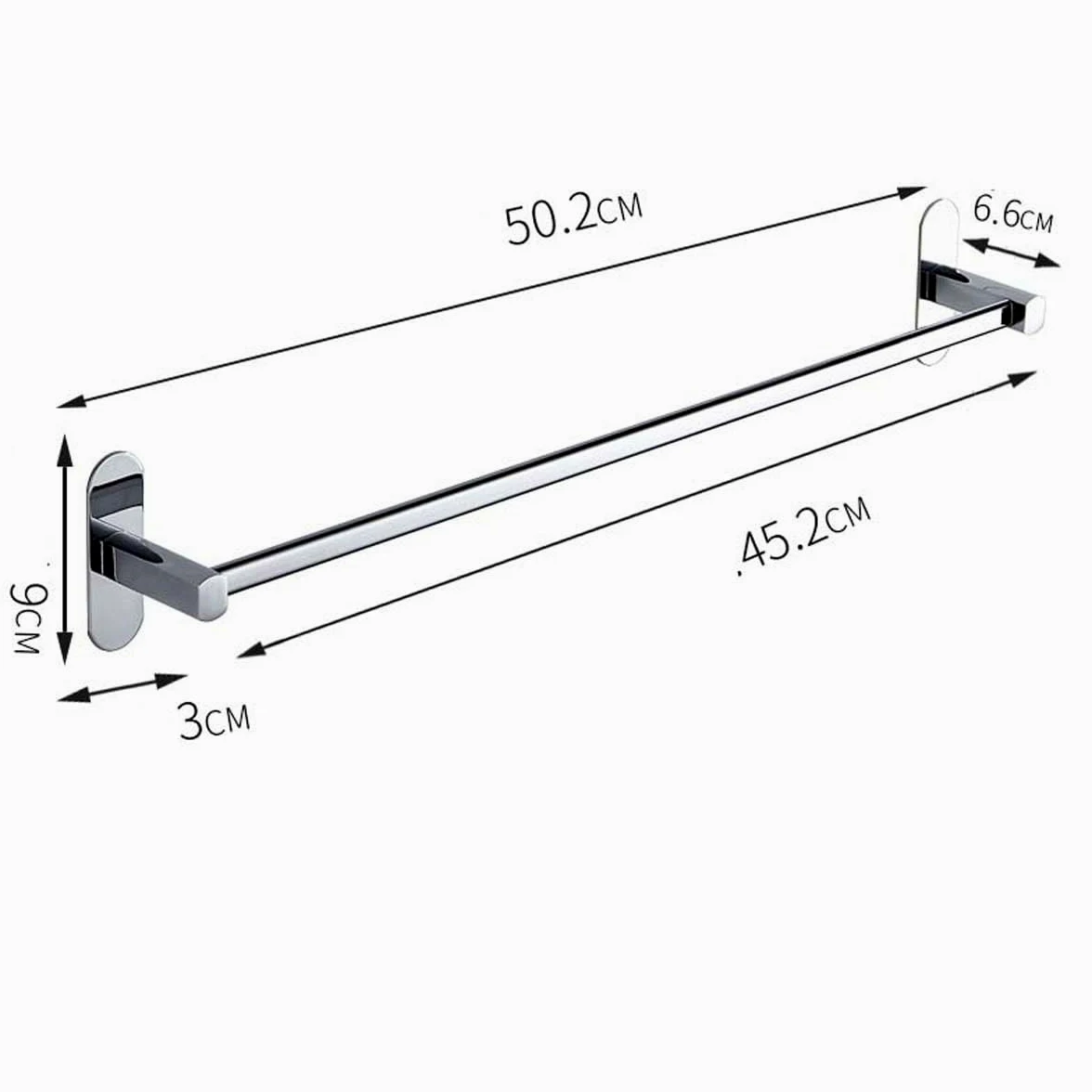 Portasciugamani in acciaio inox per bagno e cucina, impermeabile, adesivo, senza fori, 50 cm