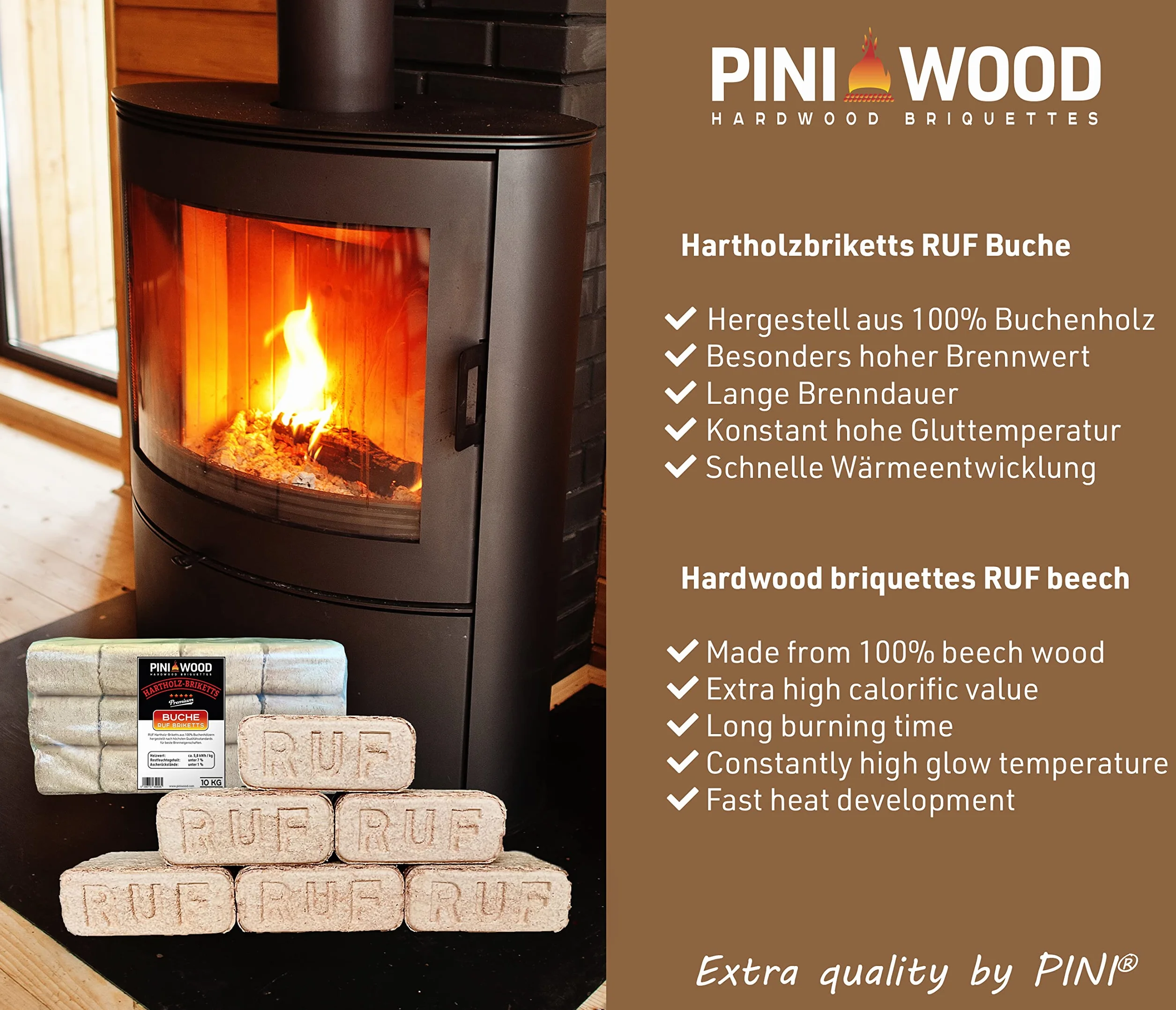 PINI Mattonelle di legno faggio RUF 20 kg