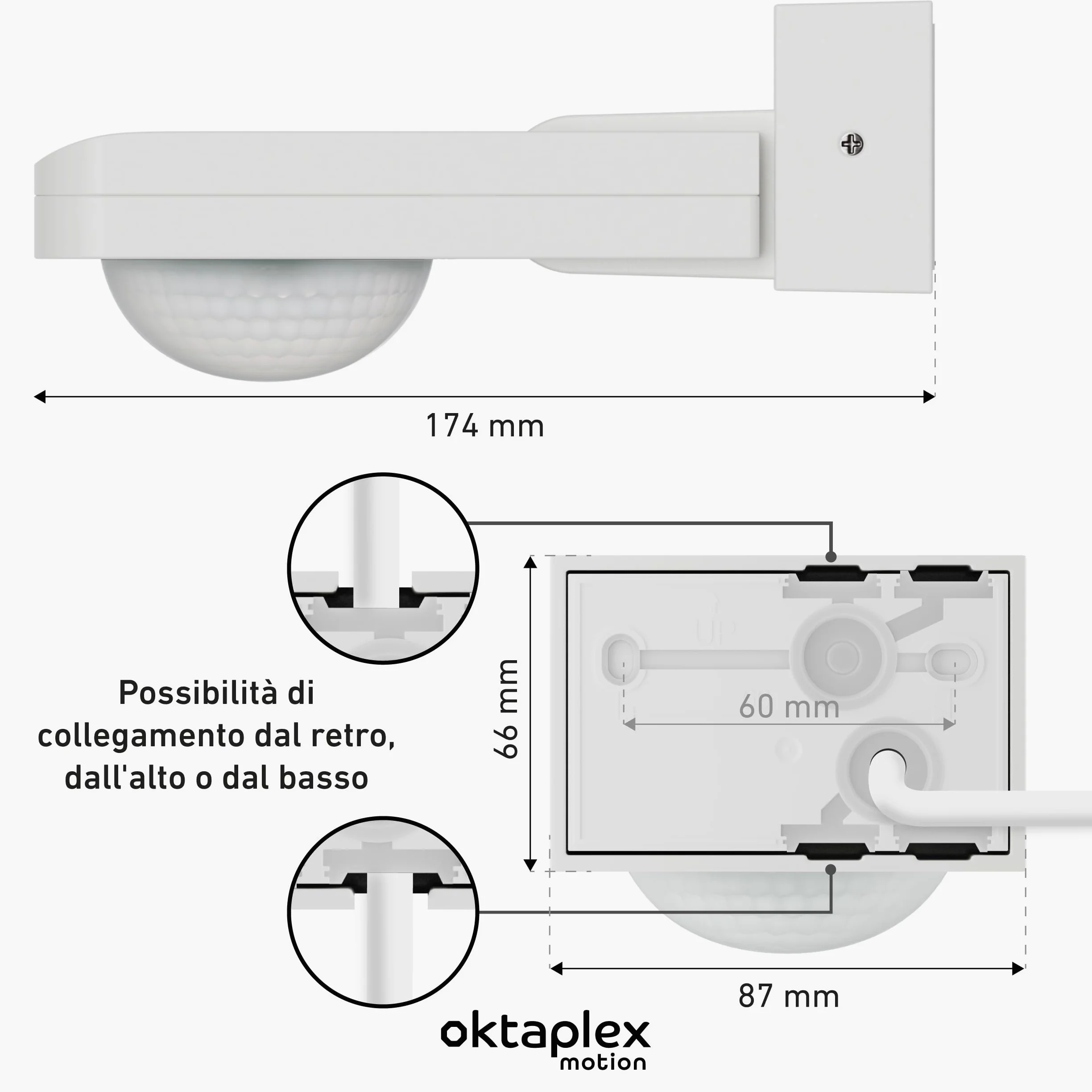 Oktaplex Tea set da 2 sensori di movimento per esterni Bianco 9 m | Sensore di movimento da superficie orientabile 360 ​​gradi 9 m IP65 230 V per soffitto e parete