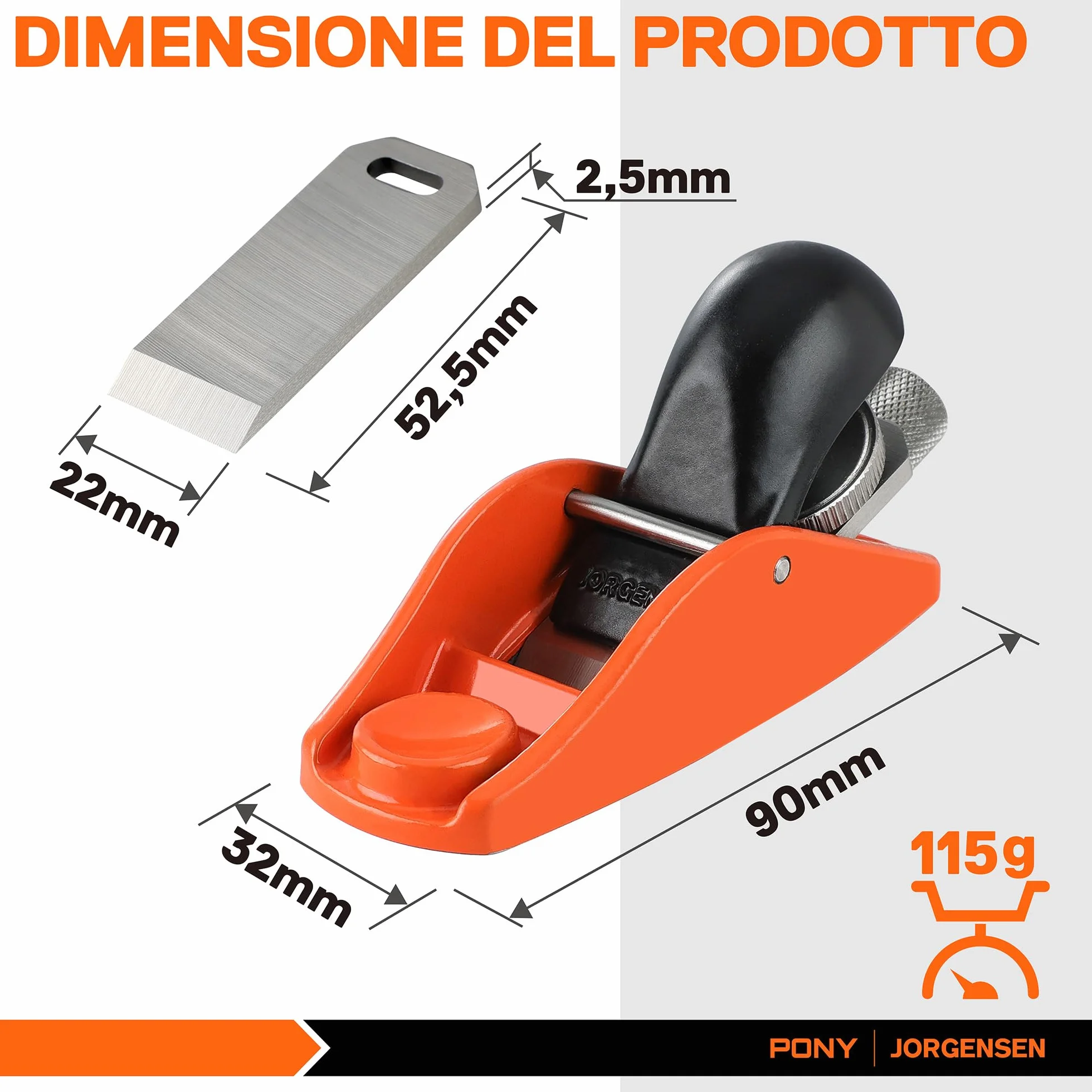 JORGENSEN Mini pialla per legno da 3-1/2", pialla manuale a blocco per rifilatura