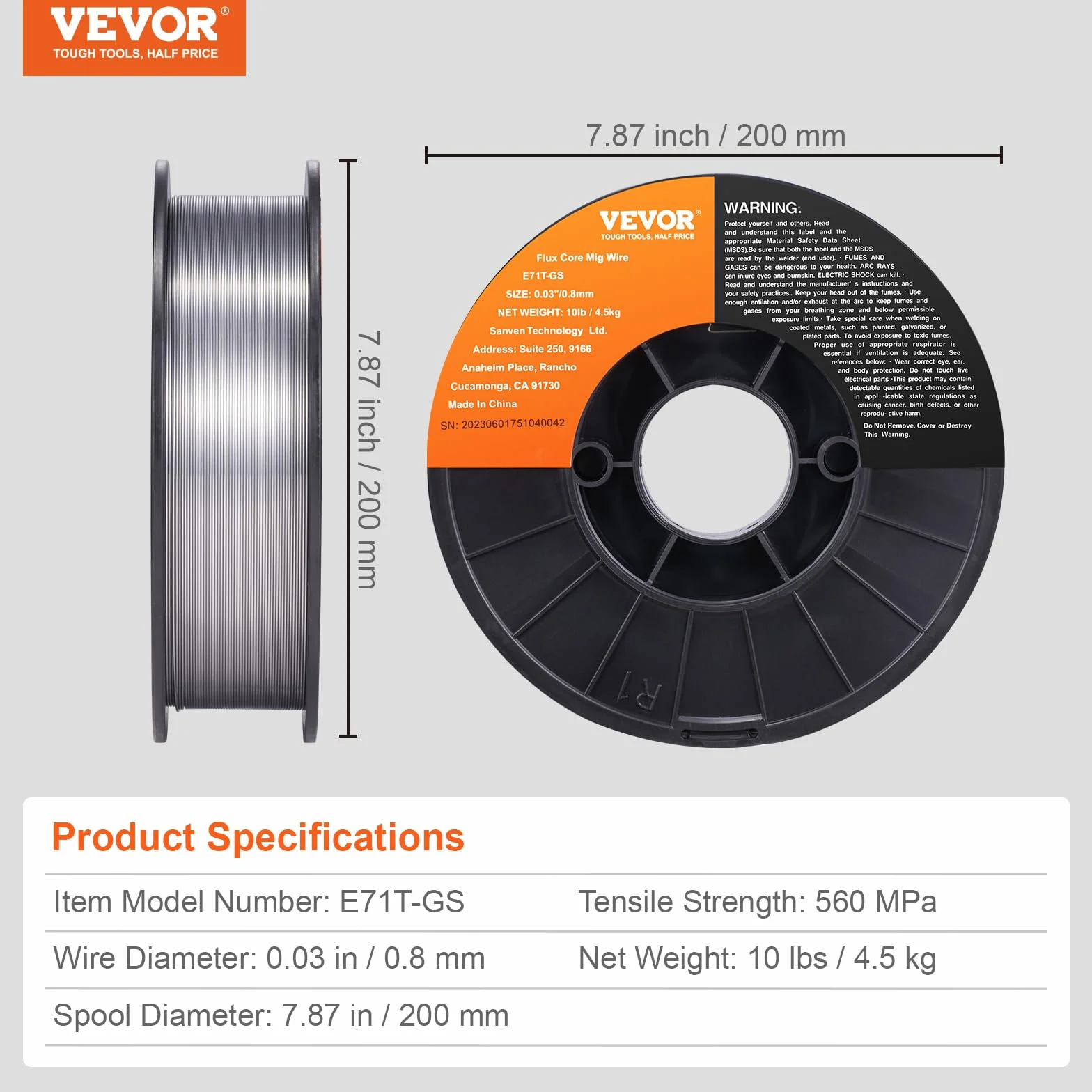 VEVOR Fil MIG Saldatura 0,8mm Bobina 4,5kg Acciaio Morbido 560 MPa