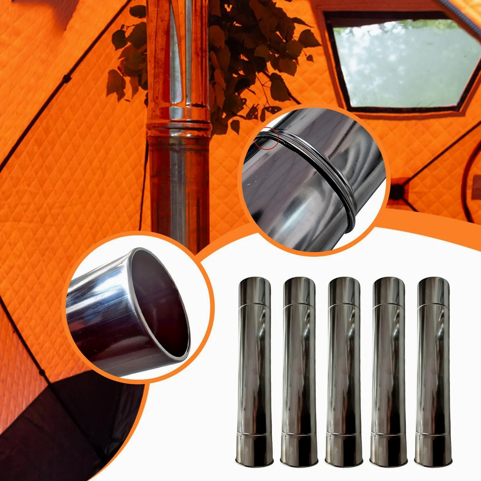 Sharplace 5 Tubi, Diametro 7 Cm, Antivento, Acciaio Inossidabile, Tubo per Canna Fumaria per Tenda, Esterno, Campeggio, Interno