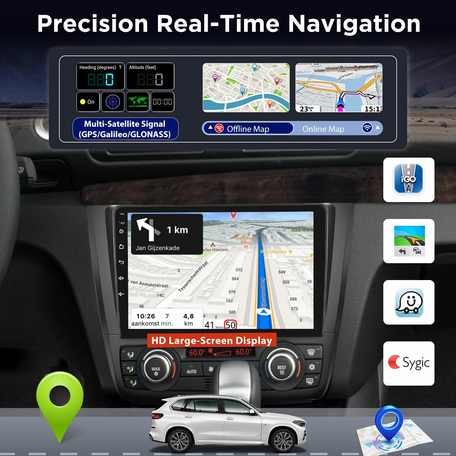 Autoradio Android per BMW Serie 1 E81 E82 E87 E88 2004-2012, Stereo touchscreen 9 pollici 2,5D con CarPlay e Android Auto wireless, Navigazione GPS, WiFi, DSP 32 bande + Telecamera posteriore AHD