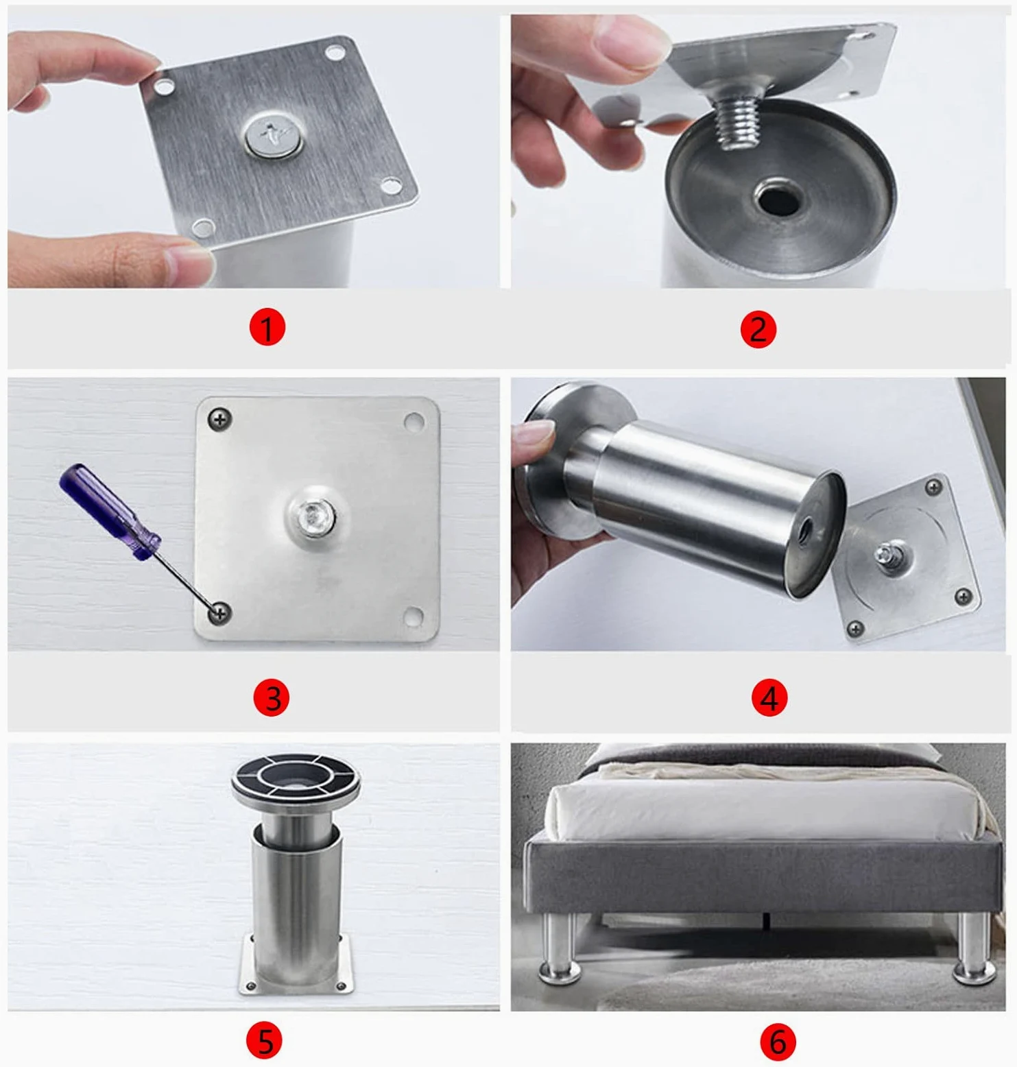 4 piedini regolabili moderni in acciaio inox per mobili, resistenti, per tavolino/armadio/divano, gambe di supporto per tavolino da caffè/mobile TV (dimensioni: 400 mm)