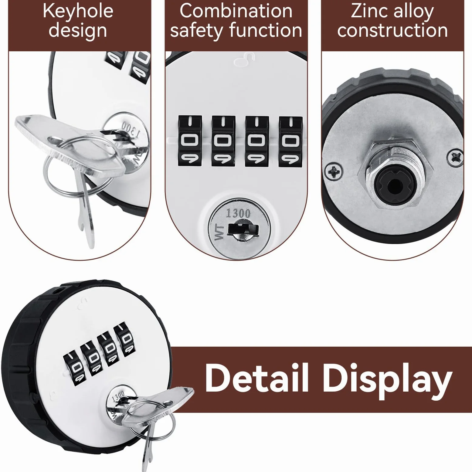 4 Confezione Combinazione Cabinet Lock, Serratura Digitale con Codice in Lega di Zinco Combinazione Cam Cilindro Codificato con Chiave per Cassetti Scatola Mailbox (36 mm)