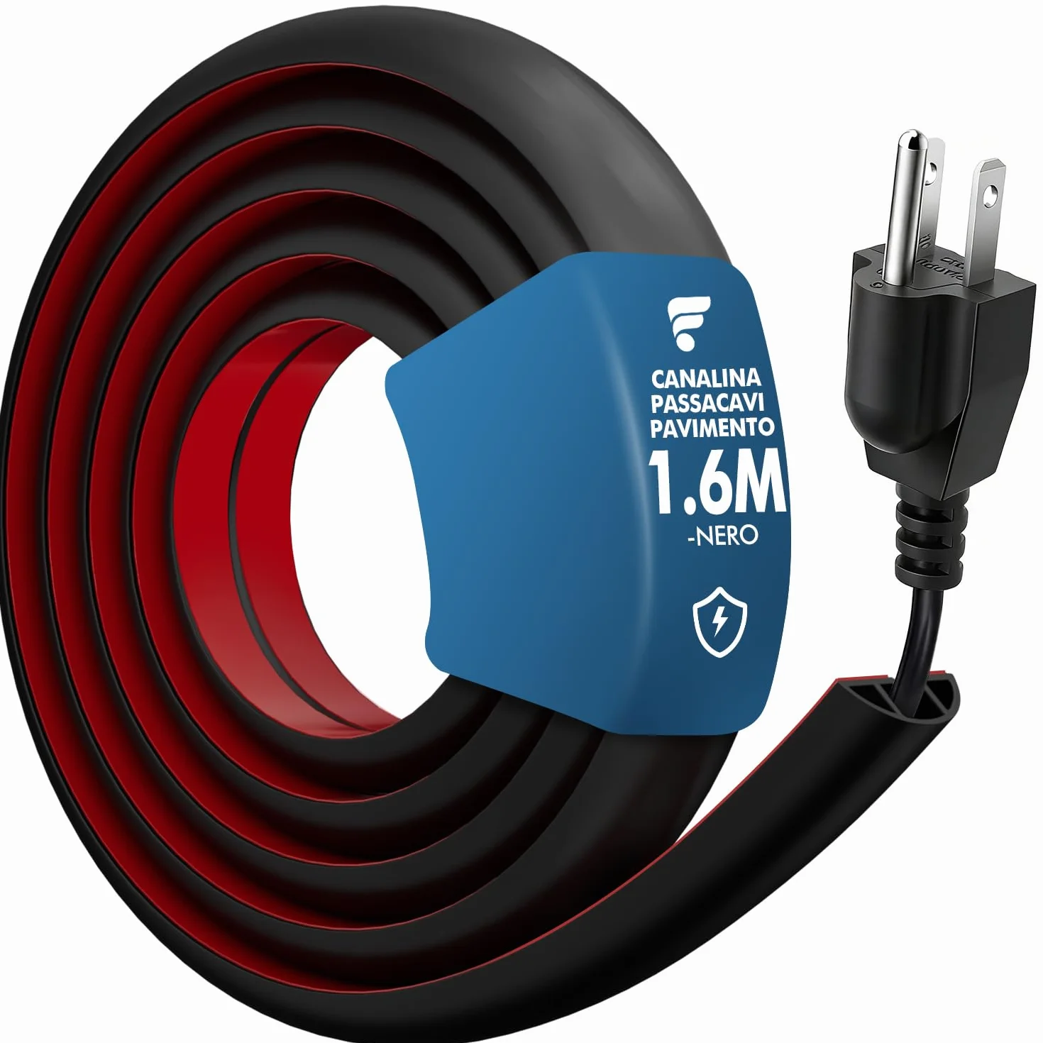 Shinfly Canalina da Pavimento Passacavi Calpestabile Autoadesiva PVC 1.6m 12x10mm Nero