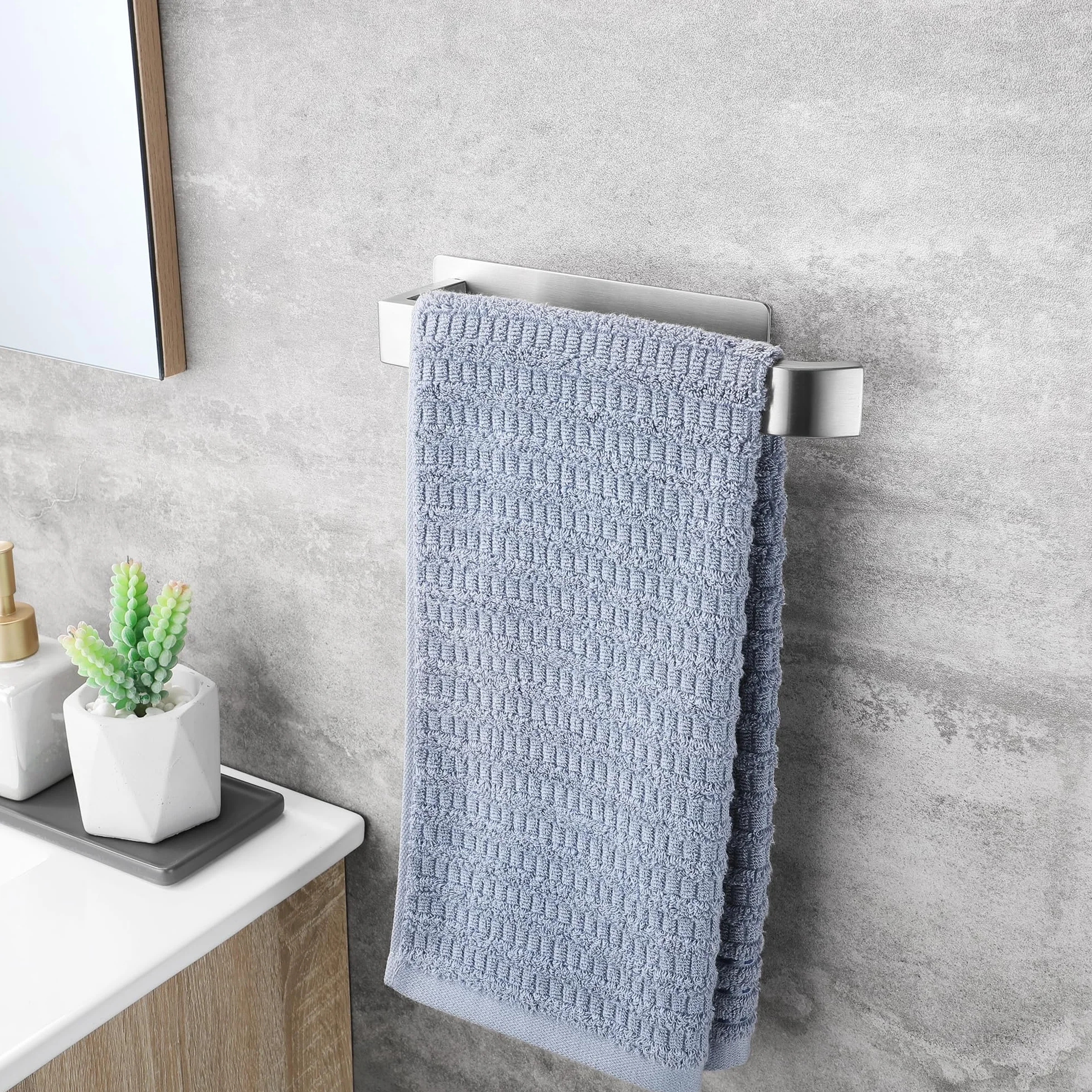 Porta Asciugamani Bagno Adesivo in Acciaio Inox 304 22CM Senza Foratura Spazzolato Argento
