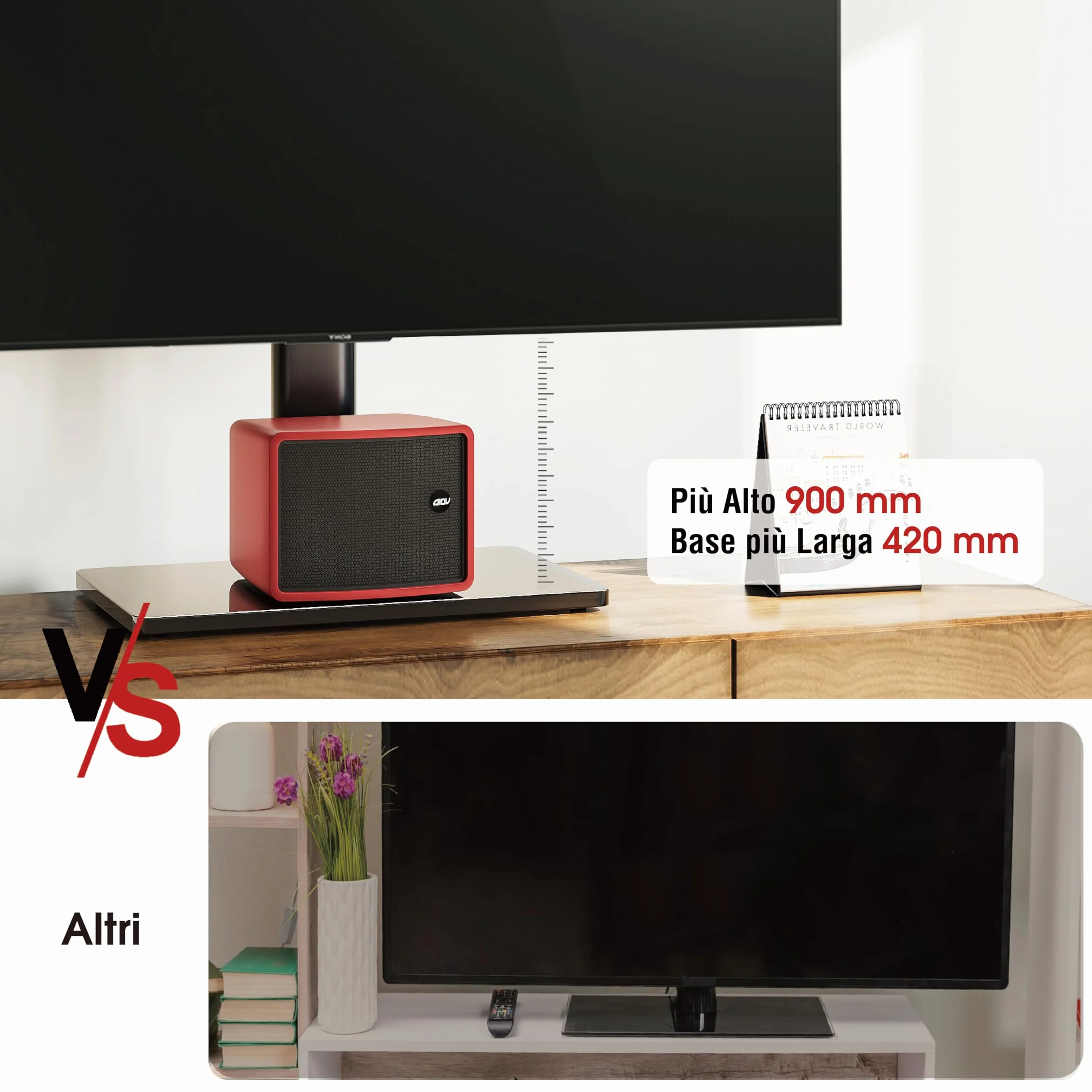 AOKCOS Supporto TV da Tavolo Inclinabile per 32-55 65 70 75 Pollici, Girevole Altezza Regolabile Piedistallo TV con Base, Mobile Porta TV Max VESA 600x400mm 45KG