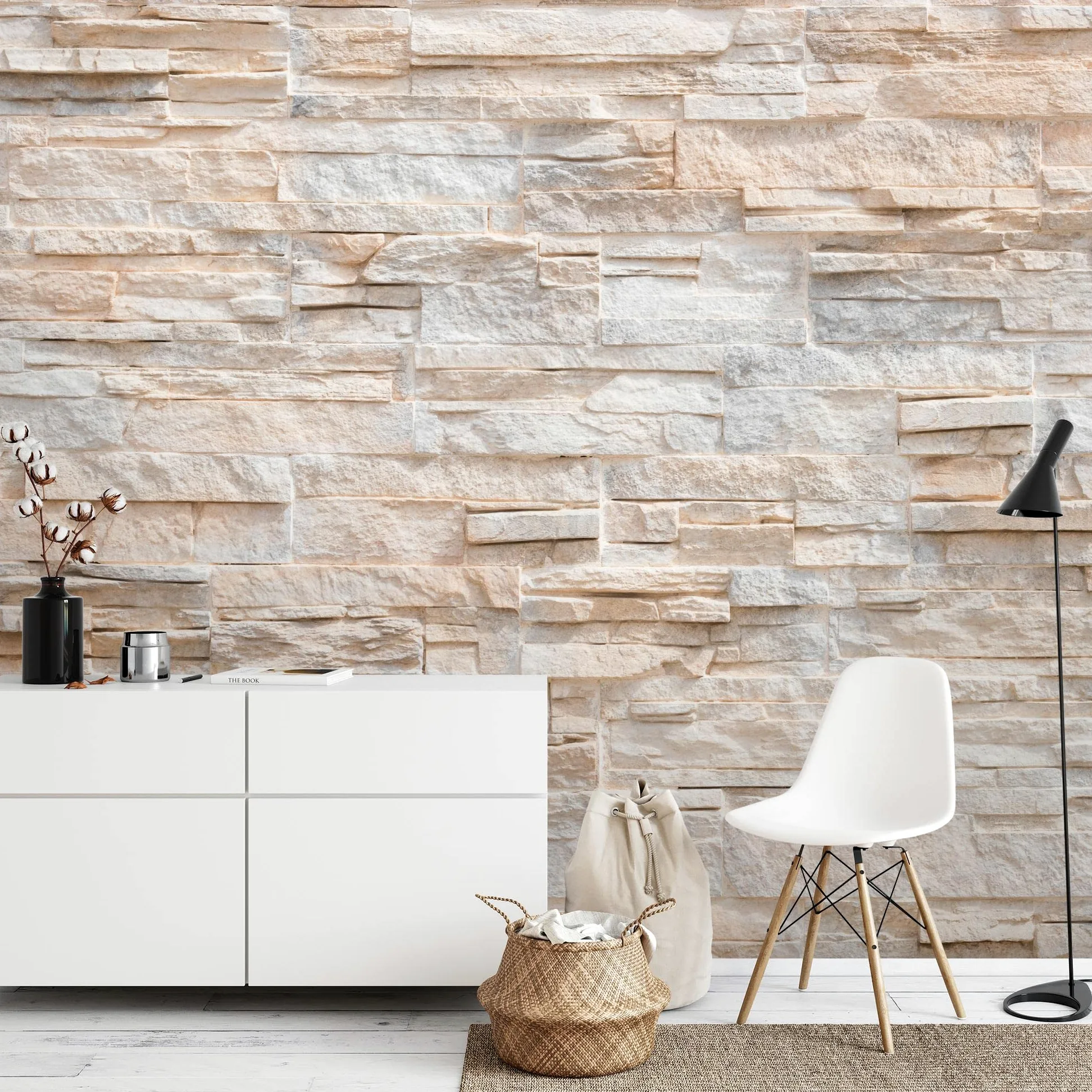 Runa Art Carta da parati fotografica 396 x 280 cm Effetto Steinwand 3D | Vello Decorazione Murale Soggiorno Camera Da Letto | Manifattura tedesca | beige 9082012a