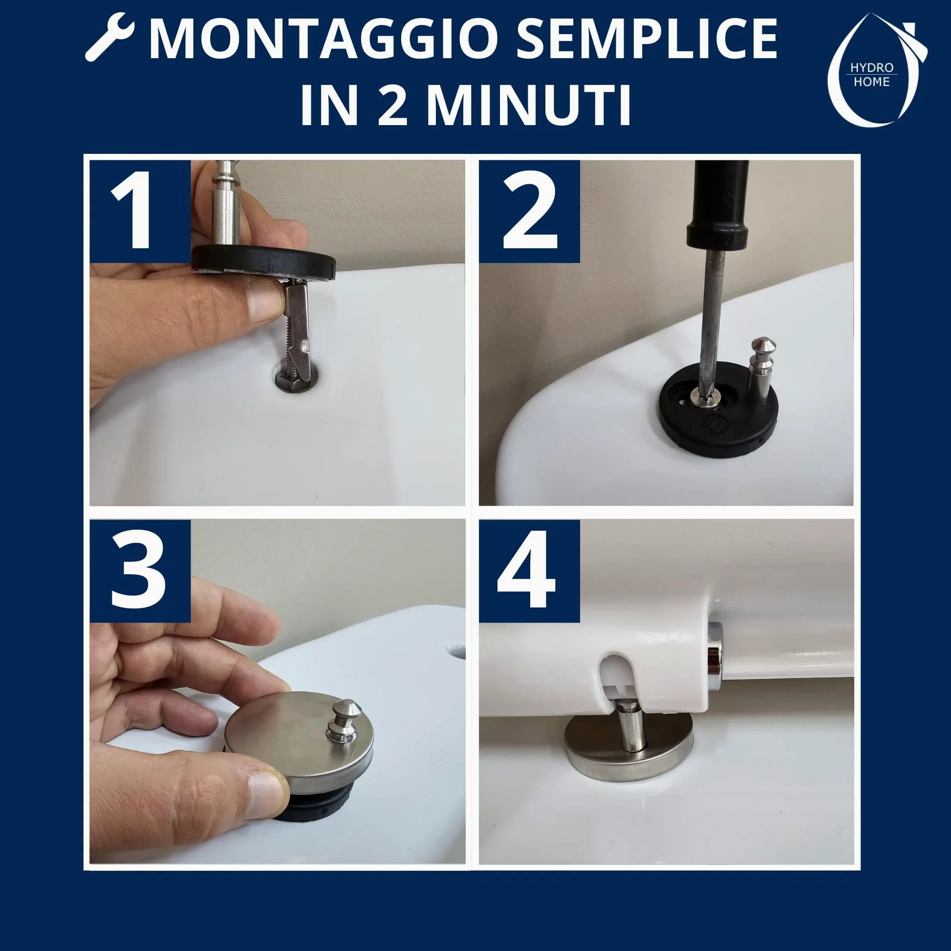 HYDRO HOME Copriwater Forma Rettangolare Super Sottile Slim Chiusura Ammortizzata e Sgancio Rapido Compatibile con vari modelli, Plastica Termoindurente Cerniere Regolabili fissaggio dall'alto Bianco