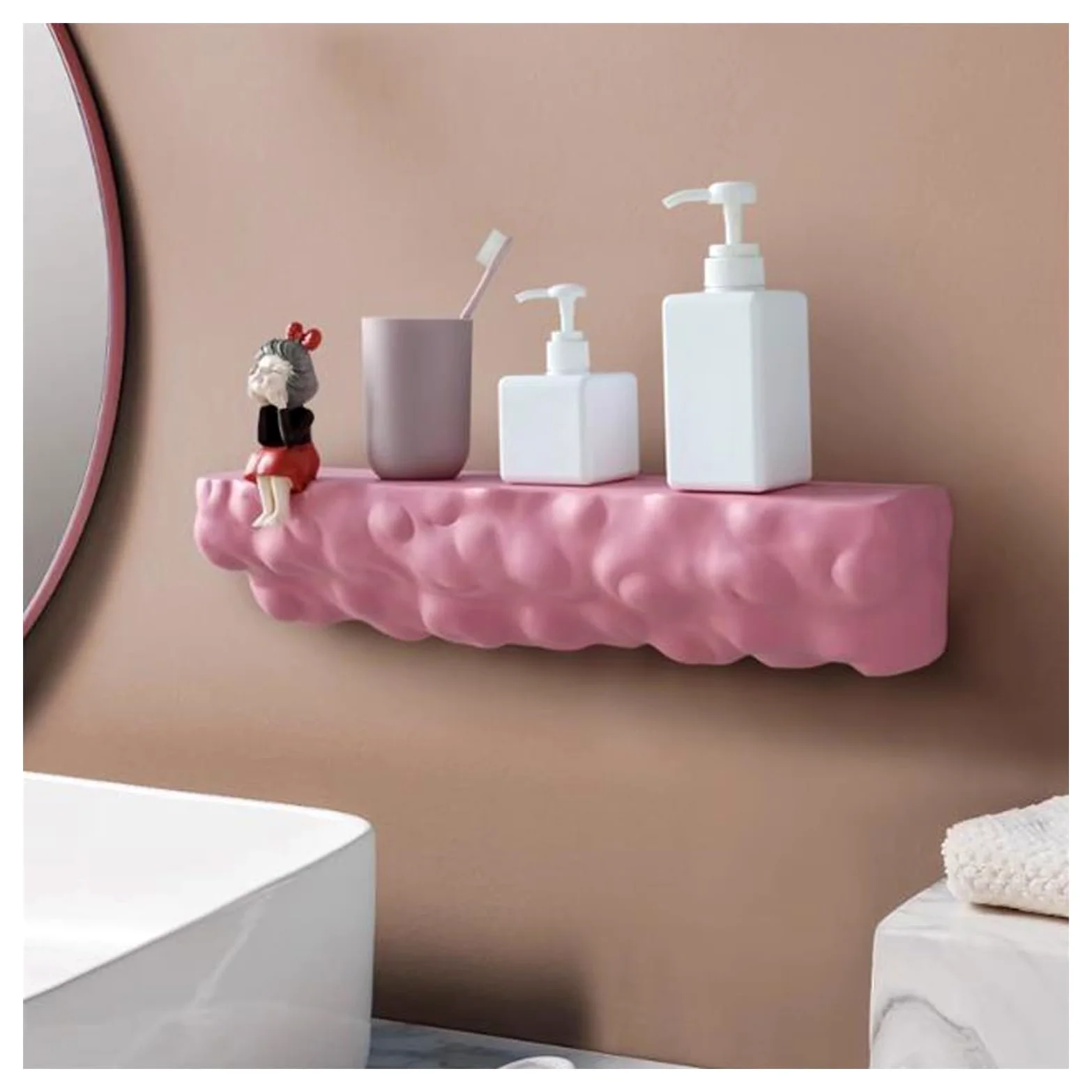 Mensola galleggiante Mensole sospese in resina montate a parete, scaffale stretto for riporre gli oggetti, camera da letto, soggiorno, cucina, decorazioni for ufficio, murali for la casa(Pink)