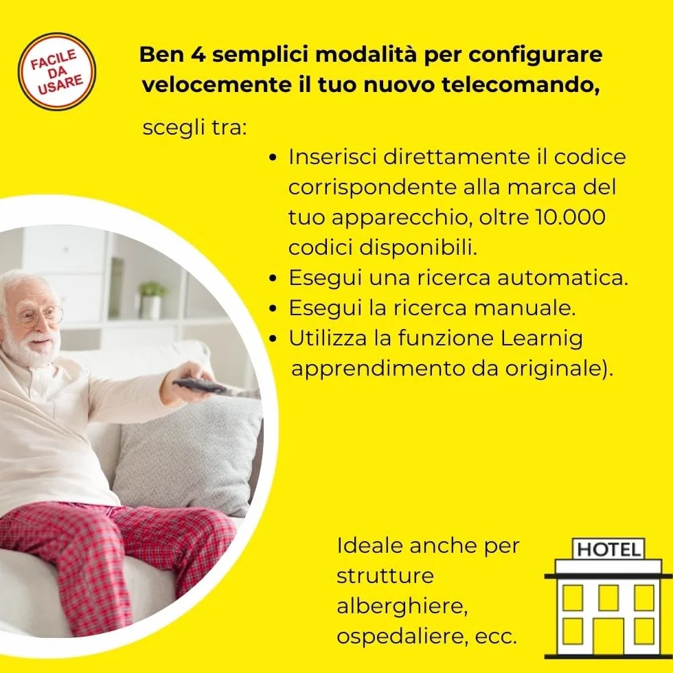 Digiquest EASY Telecomando Universale TV con Tasti Grandi, Facile da Usare, Ideale per Hotel, Ospedali, RSA e Anziani