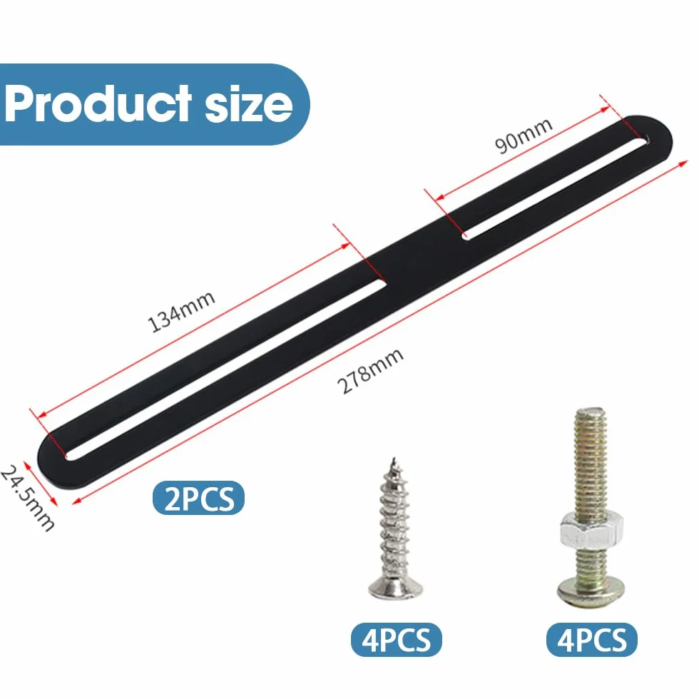 Set di Fissaggio per Cassetta delle Lettere 278 x 24.5 mm Staffa Piatta Forata Acciaio Inox Nero 2 Pezzi