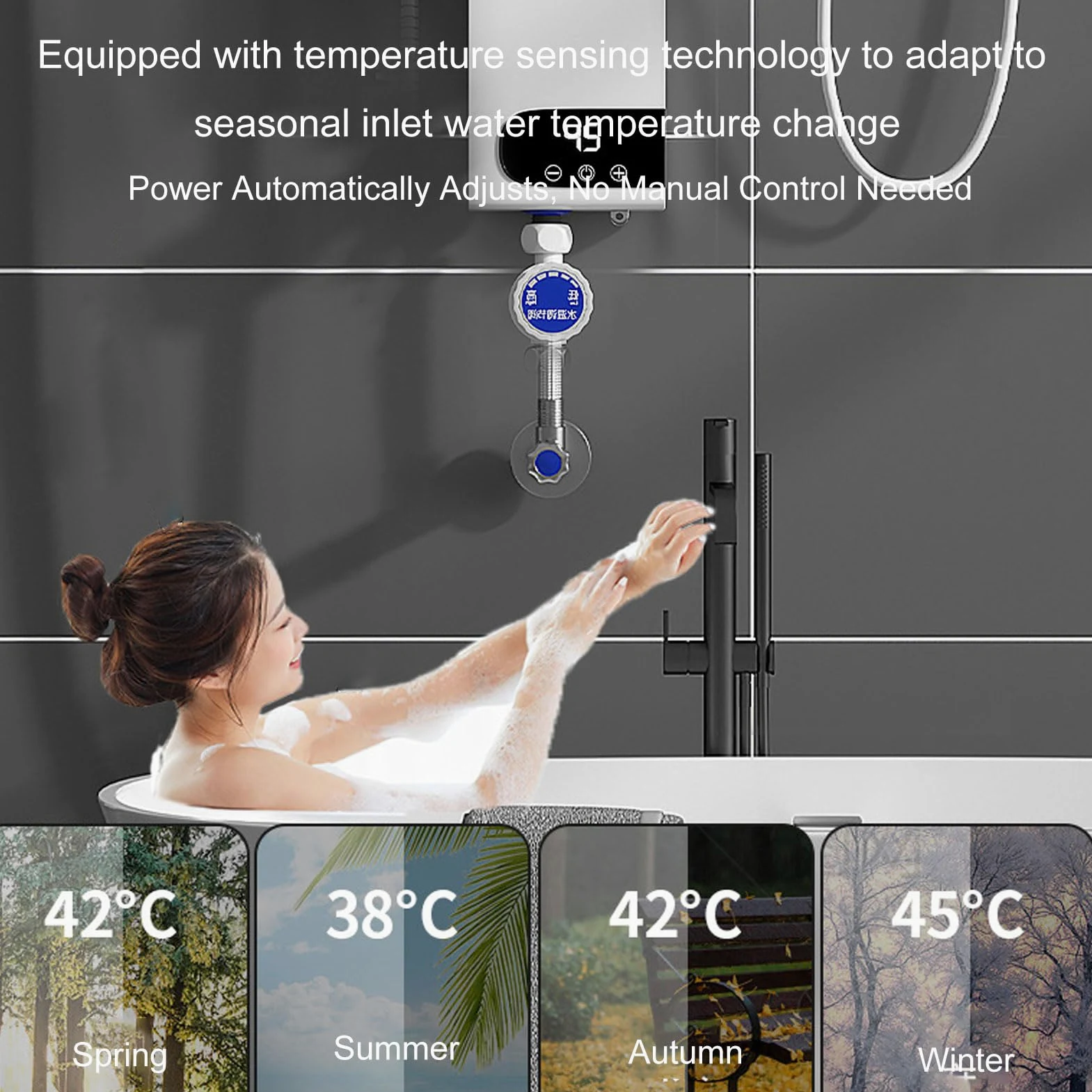 Scaldacqua istantanea, 5500 W, scaldabagno elettrico con touch screen LED, sistema di acqua calda digitale compatto con regolazione della temperatura per bagno e cucina