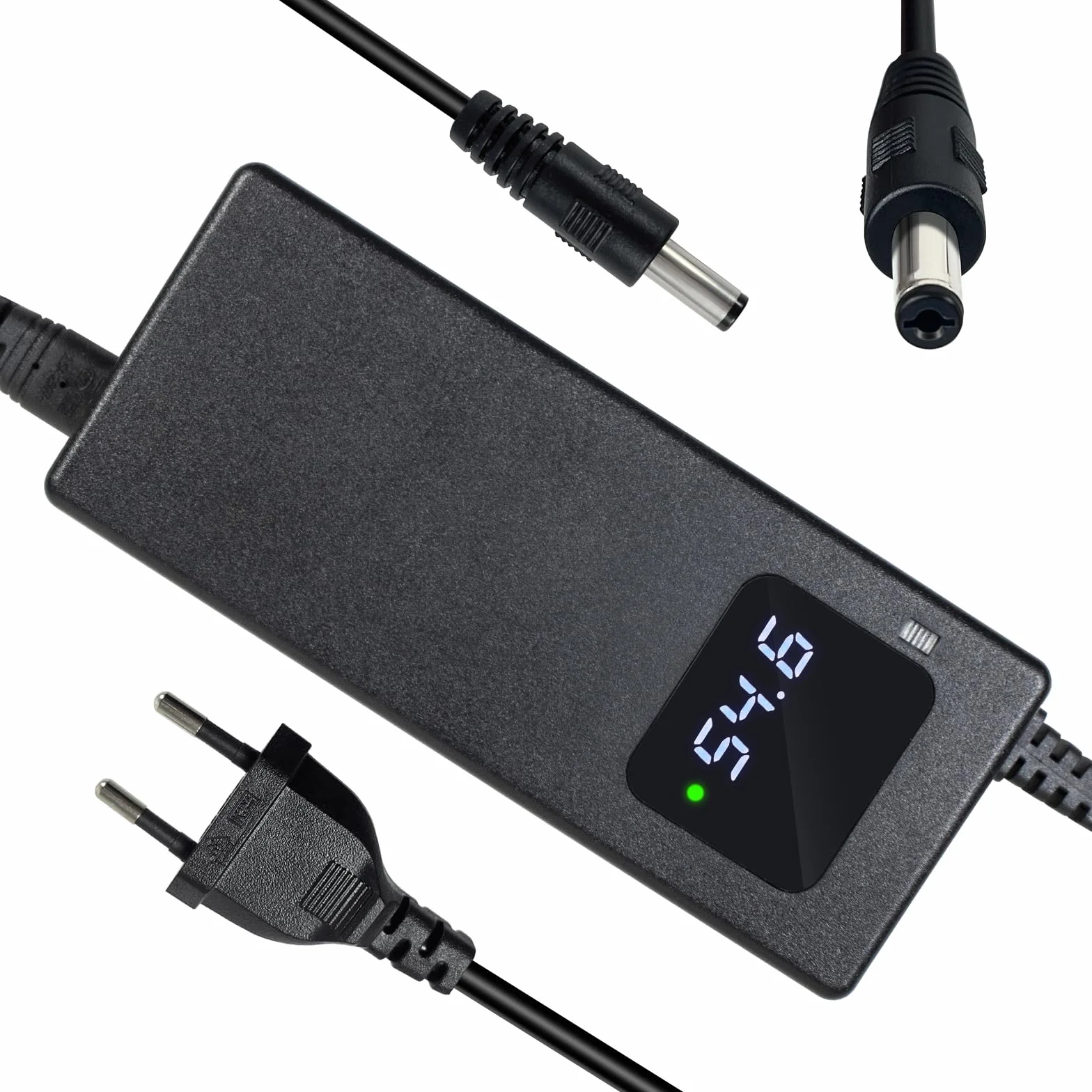Caricabatterie da 54,6 2 A per scooter elettrico, 48 V, 13 s, batteria agli ioni di litio a 1 foro, spina da 5,5 x 2,1 mm, alimentatore di rete da 48 V con ventola integrata, con display per la