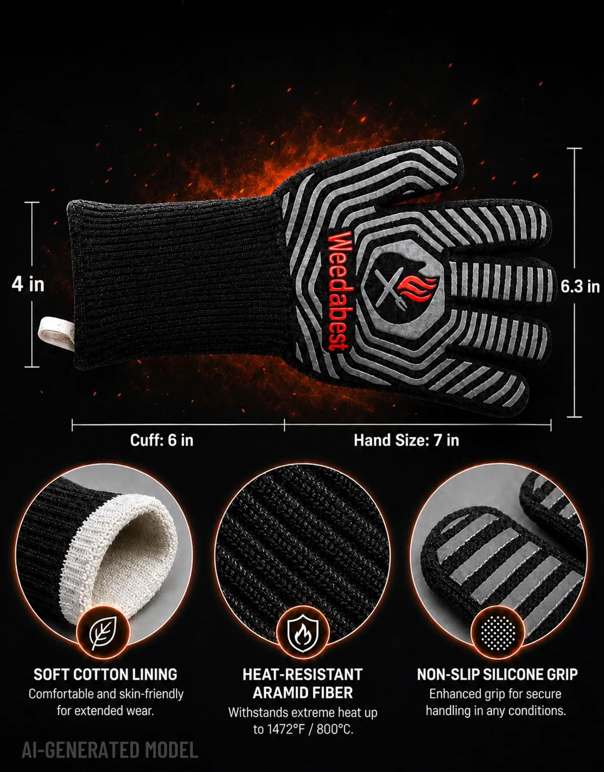 NoCry Heavy Duty Heat Resistant & Flame Retardant Welding & BBQ Gloves, Premium…
