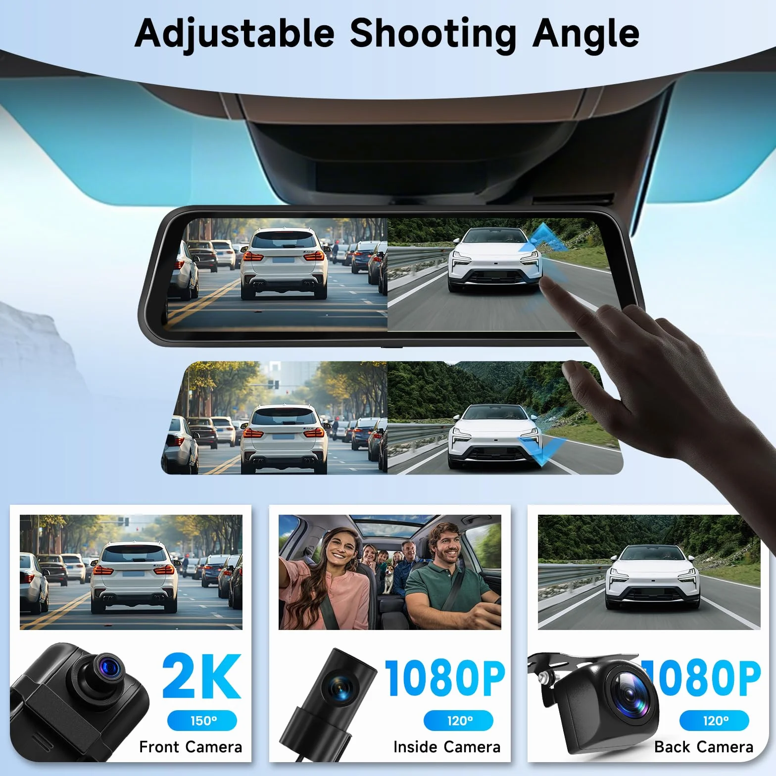 Hodozzy 2K WiFi Specchietto Retrovisore Dash Cam, Dashcam Retrovisore con Schermo IPS 9,66 Pollici Touchscreen con Controllo App, Visione Notturna, Registrazione Loop, Sensore G, BSD LCA+ Scheda 64 G
