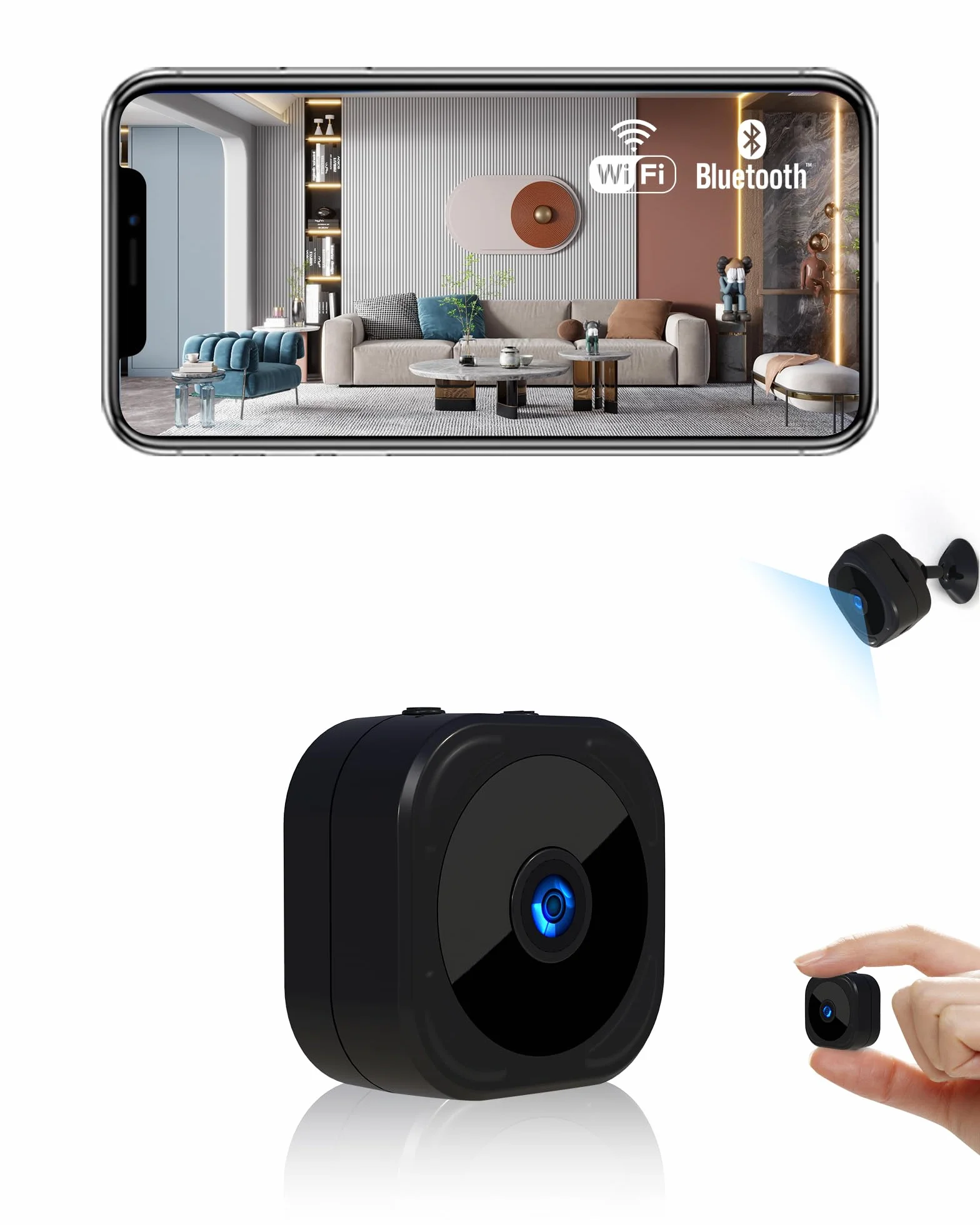 AOBOCAM Mini Telecamera WiFi Interno, Videocamera Sorveglianza 1080P, Visione Notturna, Rilevamento di Movimento, Controllo Remoto Con App (S)