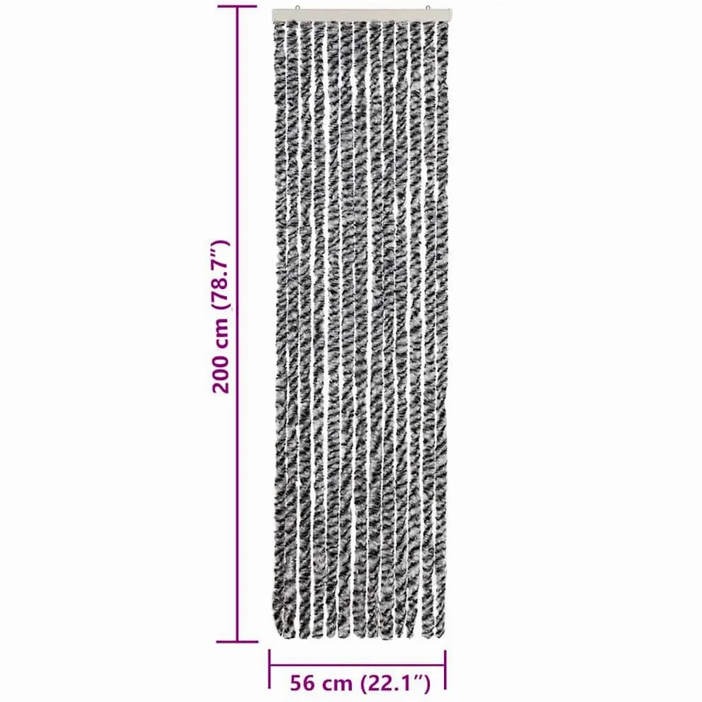 Zanzariera per porta, in ciniglia, grigio, nero, bianco, 56 x 200 cm, per casa, roulotte, camper, silenziosa, rimovibile, con ganci