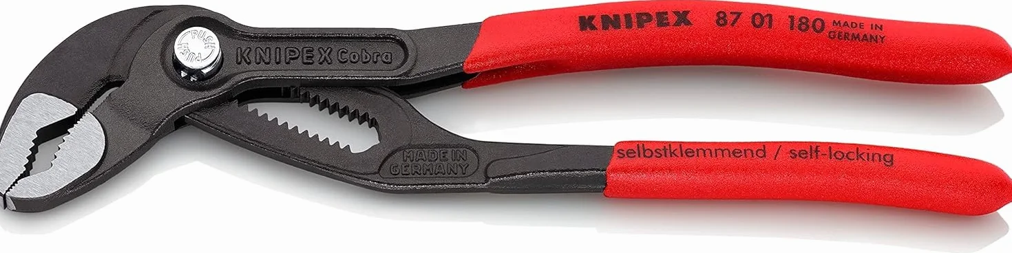 KNIPEX Cobra Pinza regolabile di nuova generazione per tubi e dadi bonderizzata grigia Rivestiti in resina sintetica antiscivolo 180 mm, 87 01 180