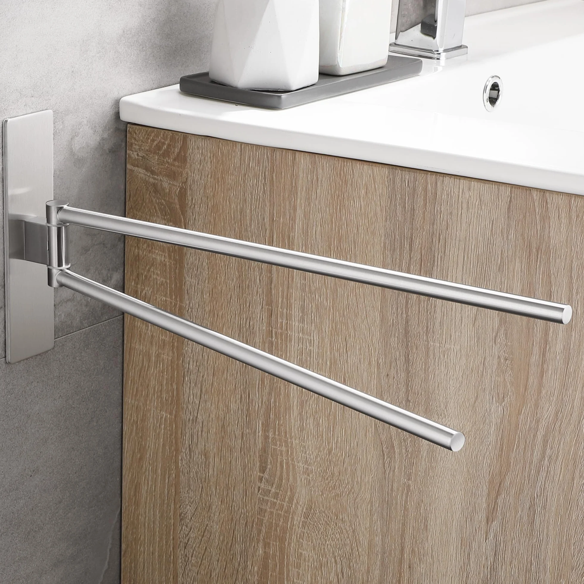 Porta Asciugamani Bagno Adesivo Girevole 180° Acciaio Inox 304 Senza Foratura Spazzolato Argento