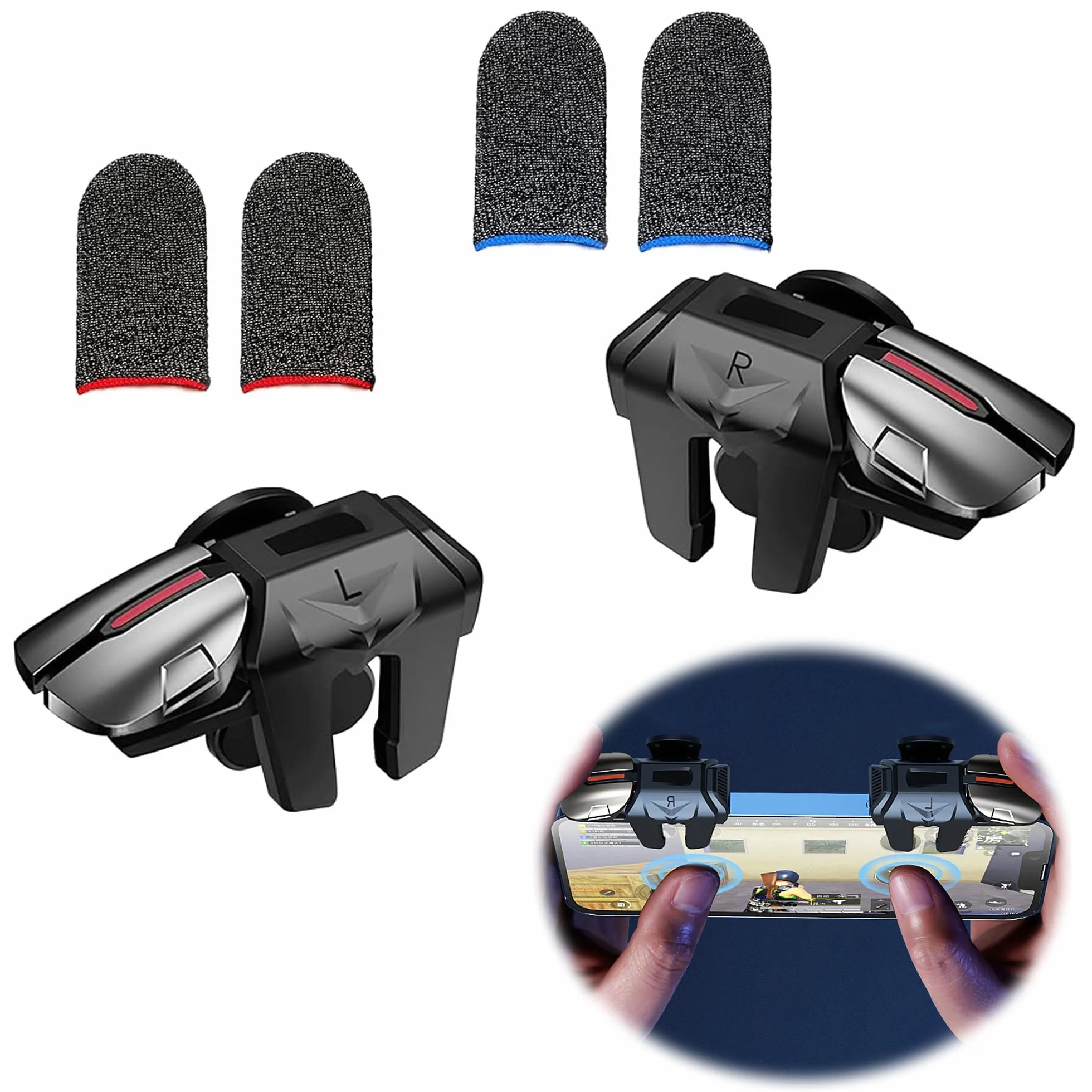 2 + 2 pezzi di controller mobile trigger per telefono cellulare trigger Touch Screen Sleeve Controller per cellulare Trigger 1 paio di scatto + 2 paia di ditali, trigger ergonomico –