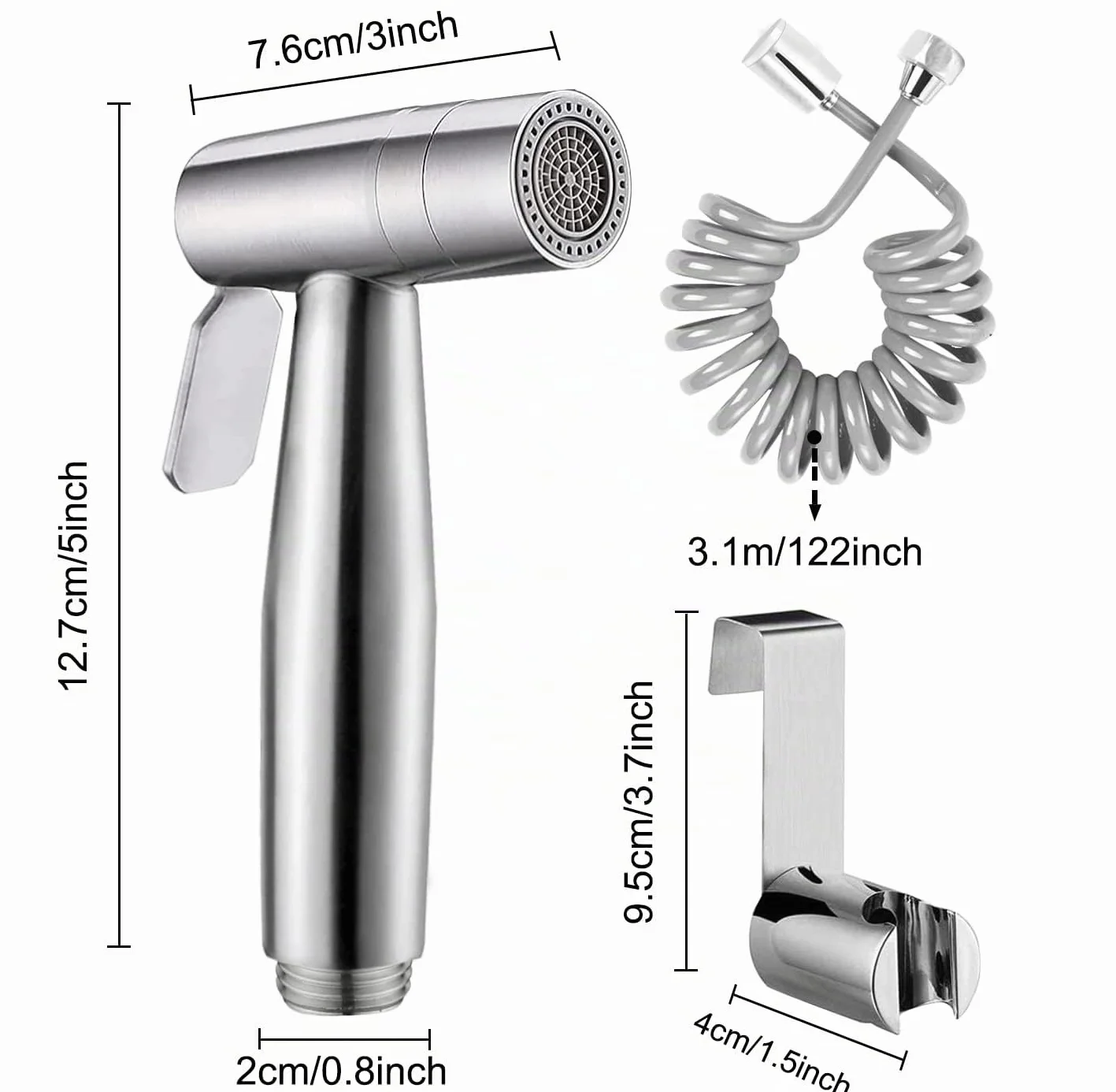 Bidet Portatile Kit Doccetta Spruzzatore Bidet WC Acciaio Inossidabile Tubo Doccia 3,1m