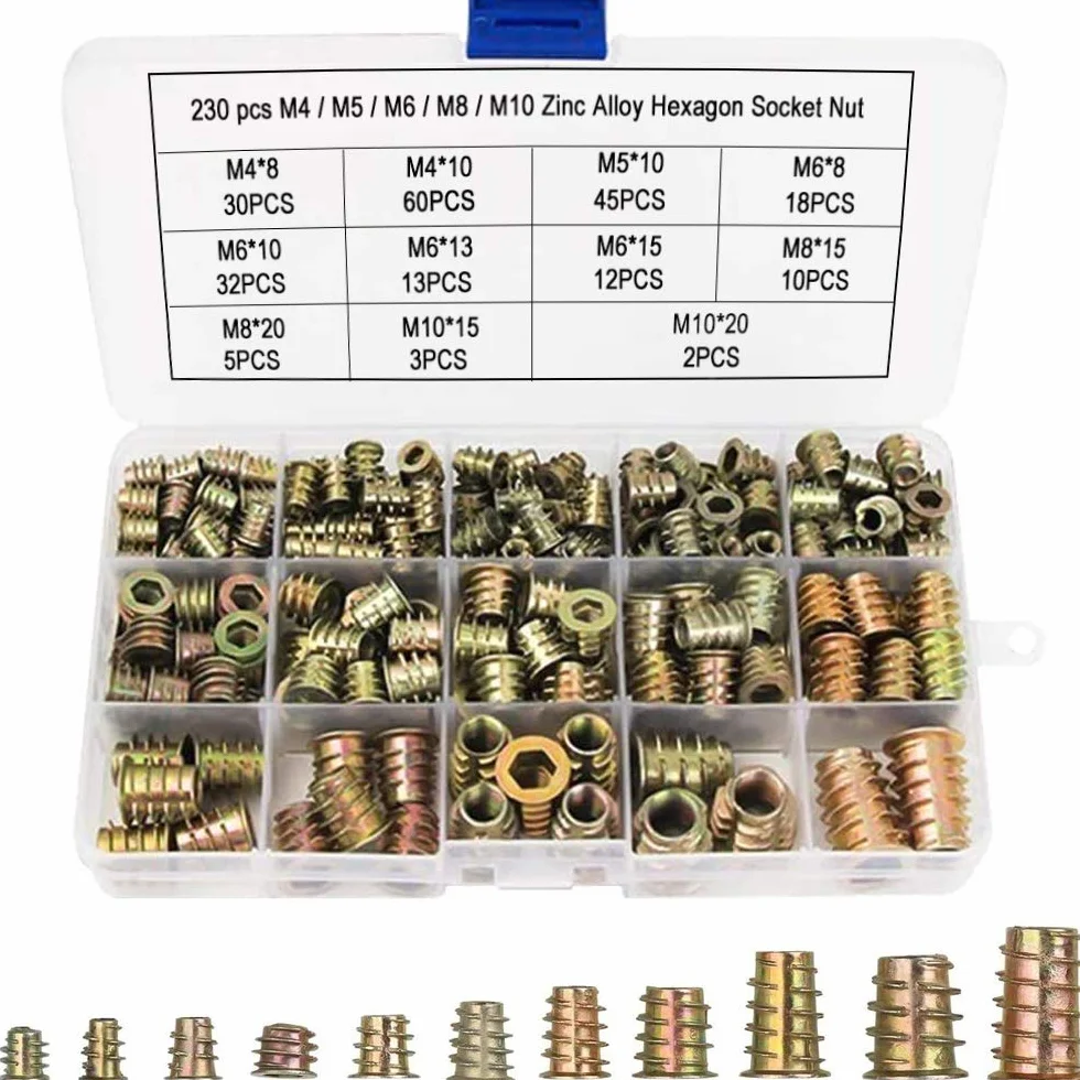 Dadi Esagonali in Acciaio al Carbonio Zincato M4 M5 M6 M8 M10 Kit Assortimento per Mobili