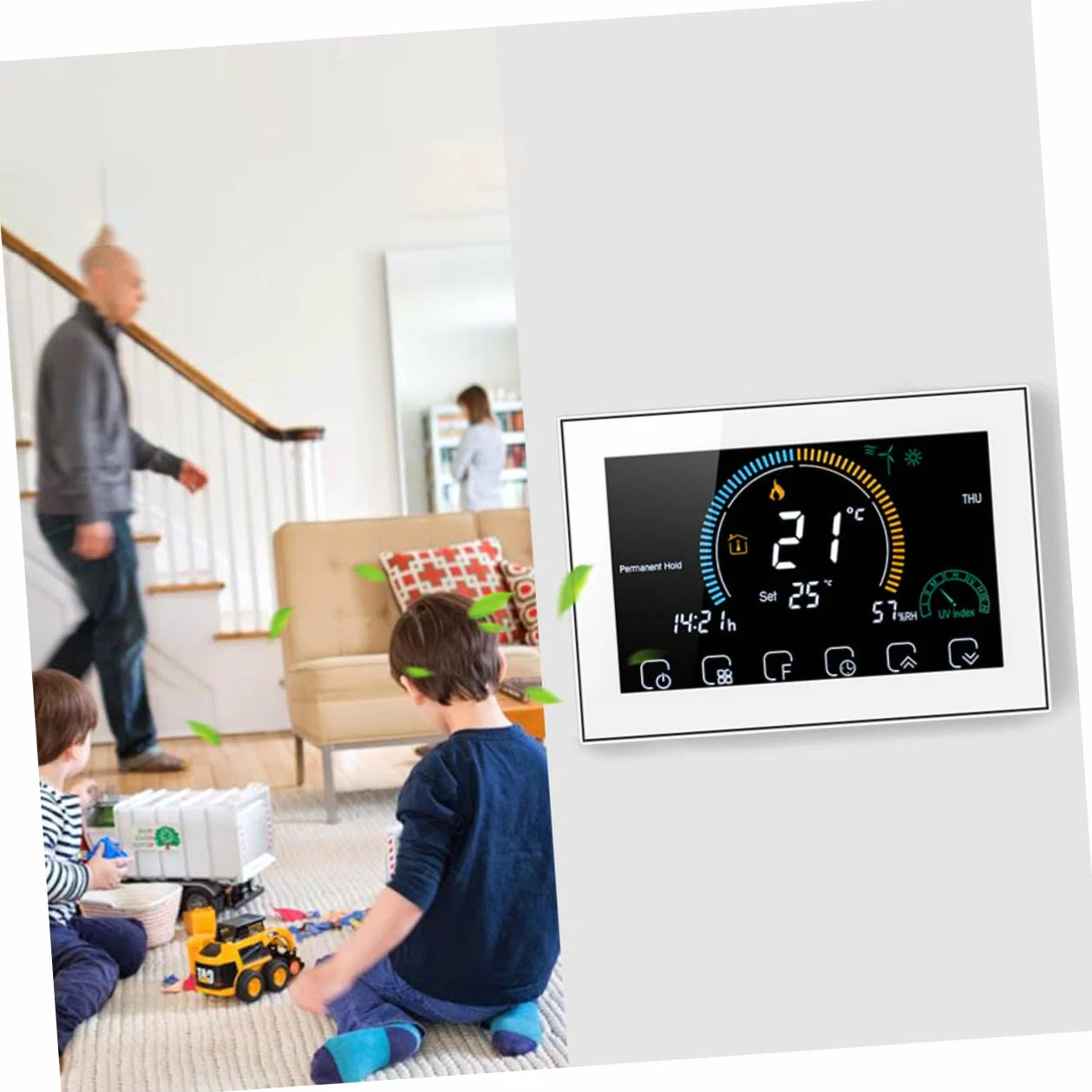 SHINEOFI Termostato Digitale Intelligente Per Riscaldamento Pavimento Schermo Lcd Touch Display Meteo Temperatura e Umidità Facile Installazione e Controllo Manuale o Programmabile